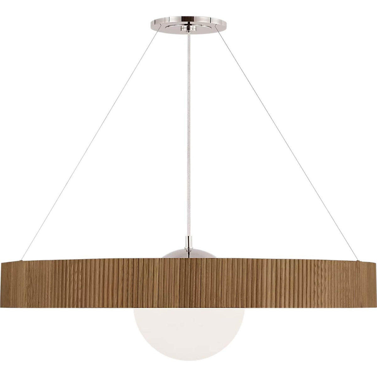 Windsor Smith Arena 42" Ring and Globe Chandelier in Polished Nickel and Natural Oak with White Glass W42"