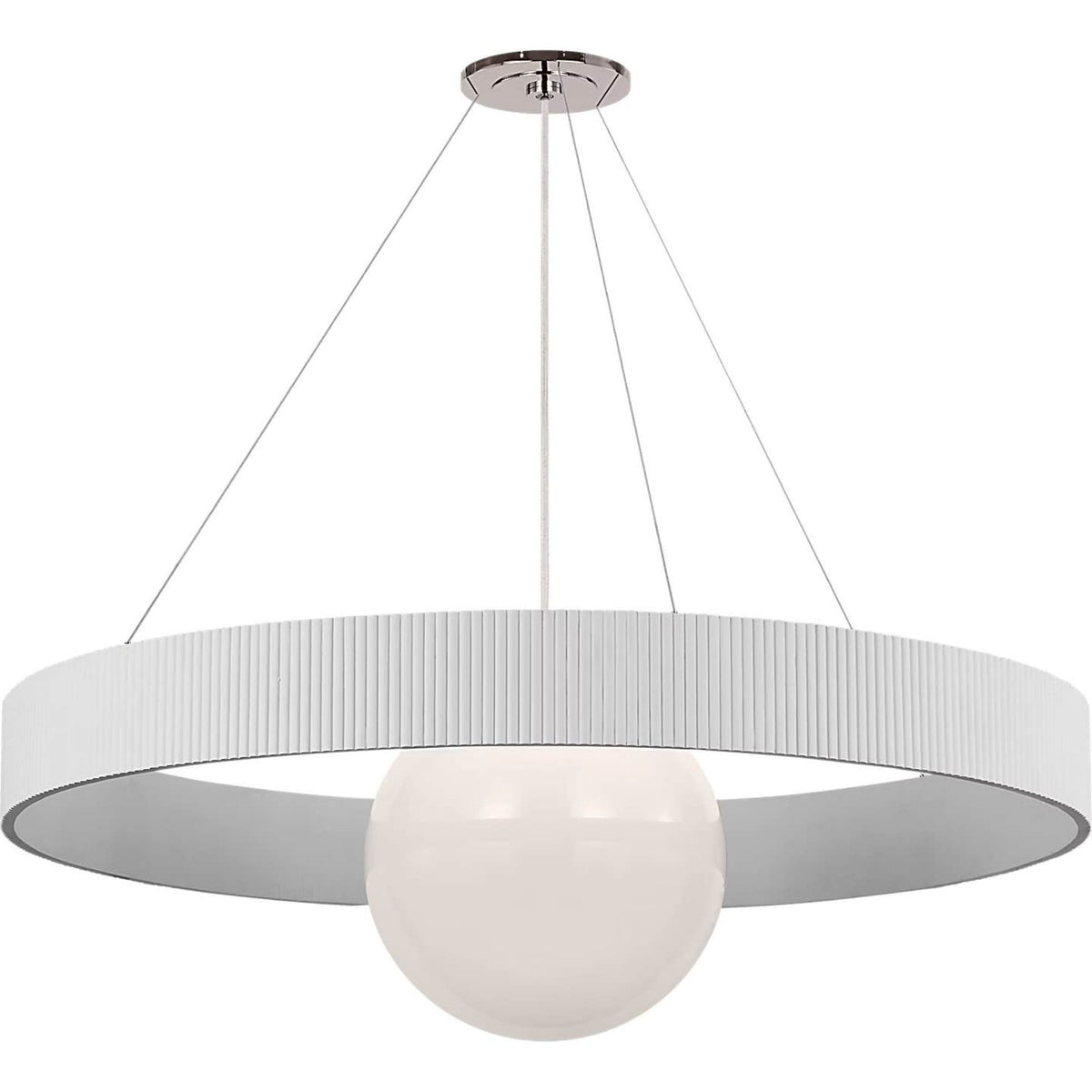 Windsor Smith Arena 53" Ring and Globe Chandelier in Polished Nickel and Matte White with White Glass W53"