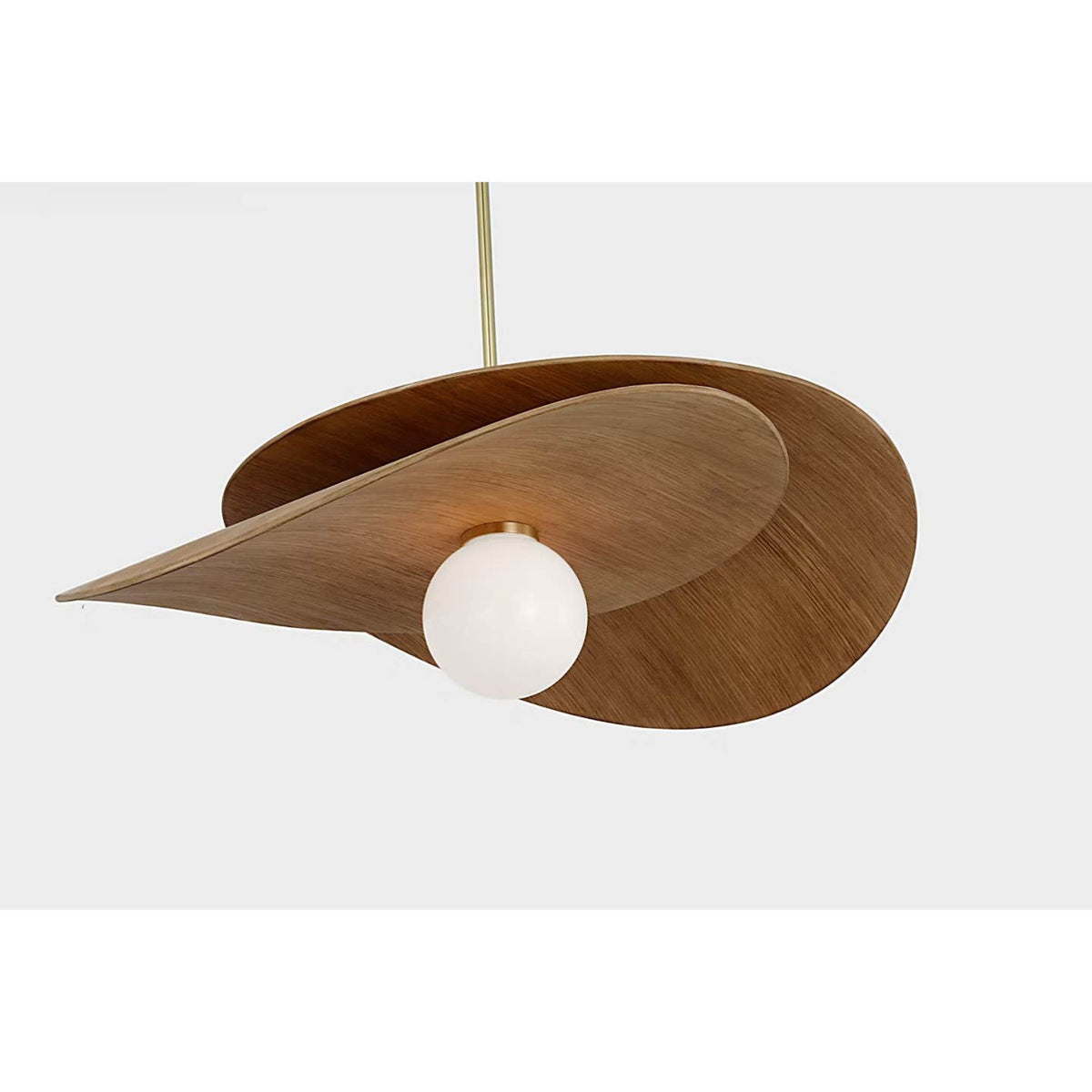 Windsor Smith Mahalo 32" Tiered Pendant in Hand-Rubbed Antique Brass and Natural Oak with White Glass W32"