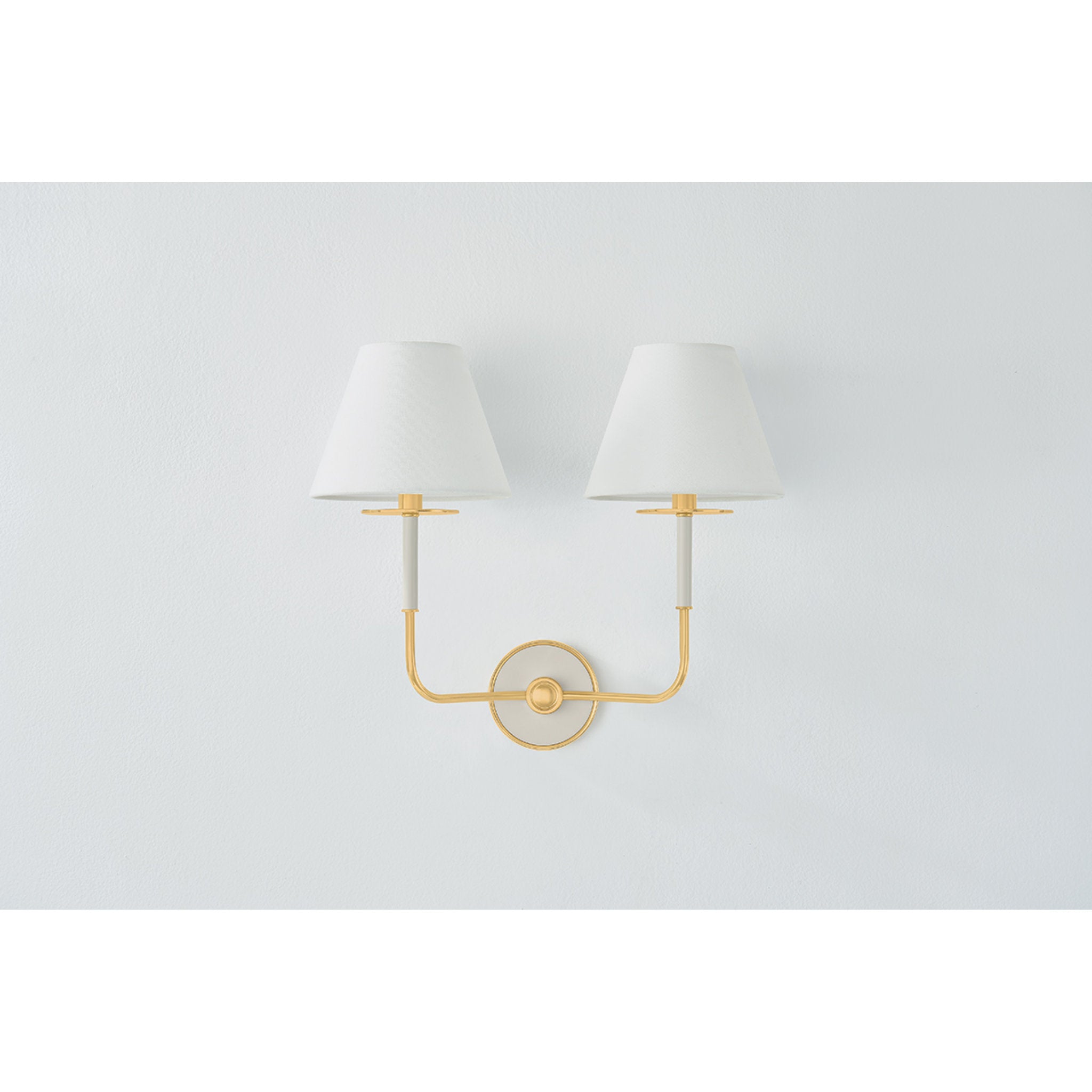 Wedgewood 2-Light Wall Sconce in Aged Brass by Mark D. Sikes 19W x 16H (Off-White)