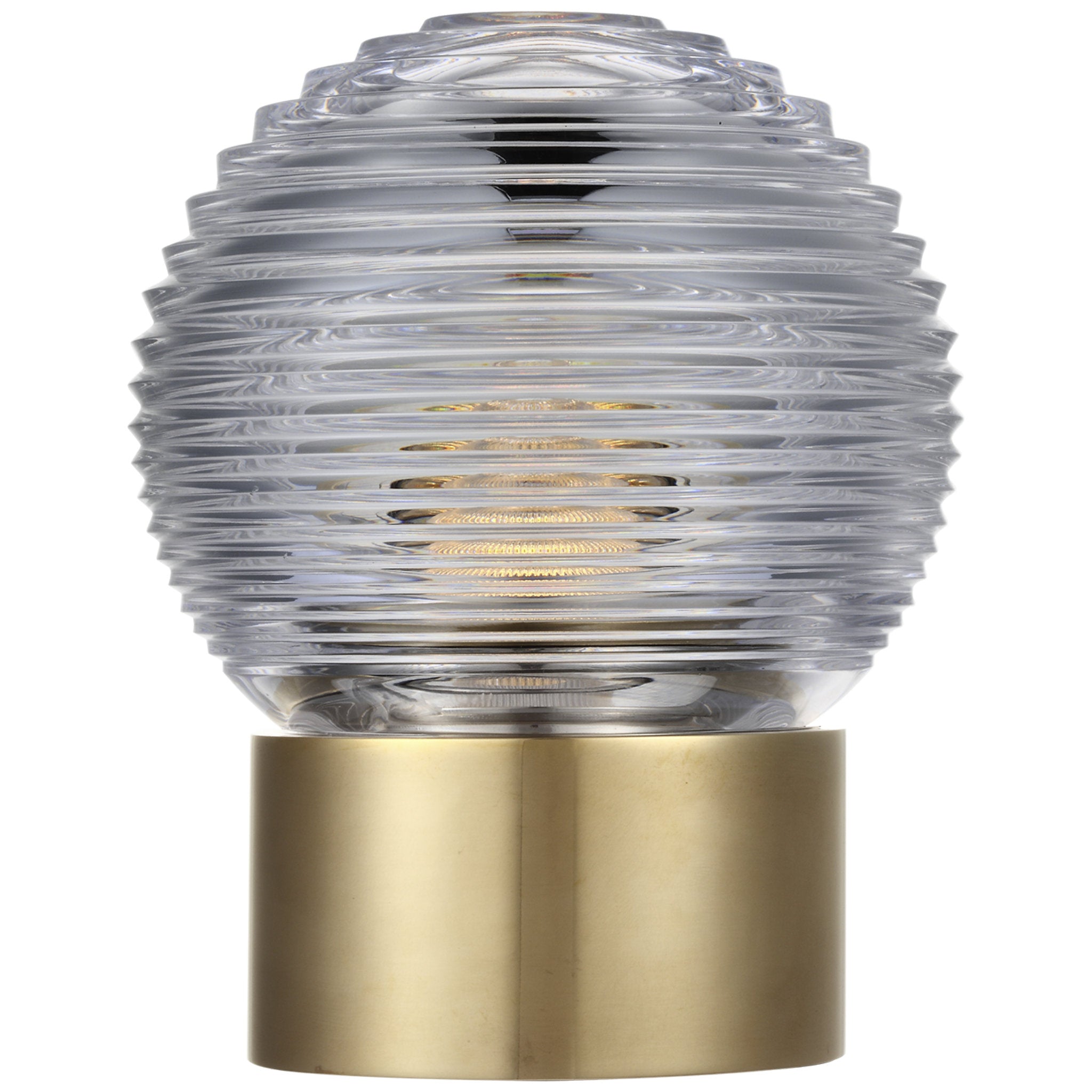 Waterford Circon 7" Rechargeable Accent Lamp in Natural Brass with Clear Crystal Table Lamp W5" x H6.5"