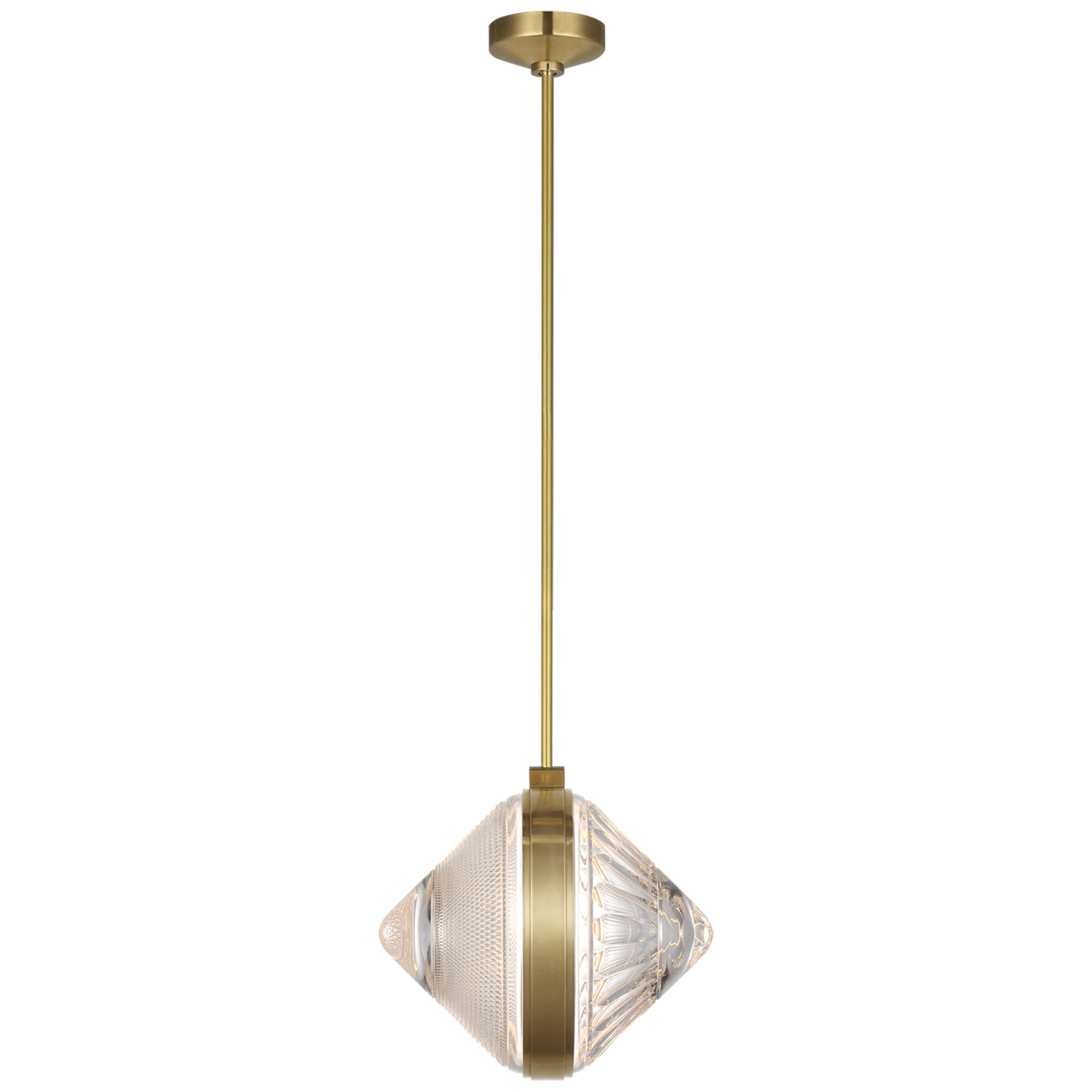 Waterford Copper Coast 15" Pendant in Natural Brass with Karo and Olive Cut Clear Crystal Ceiling Light W15"