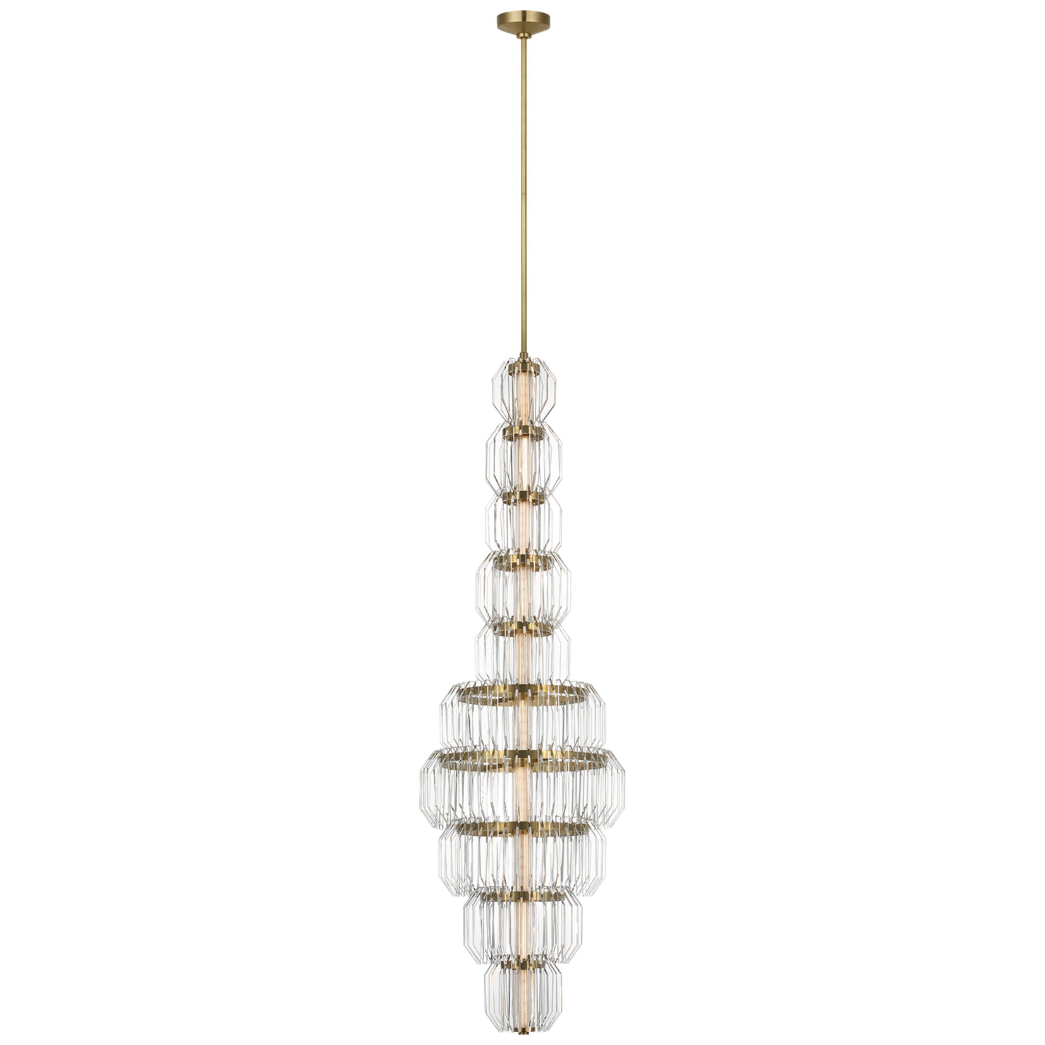 Waterford Killarney 19" Layered Entry Chandelier in Natural Brass with Clear Crystal Ceiling Light W19"