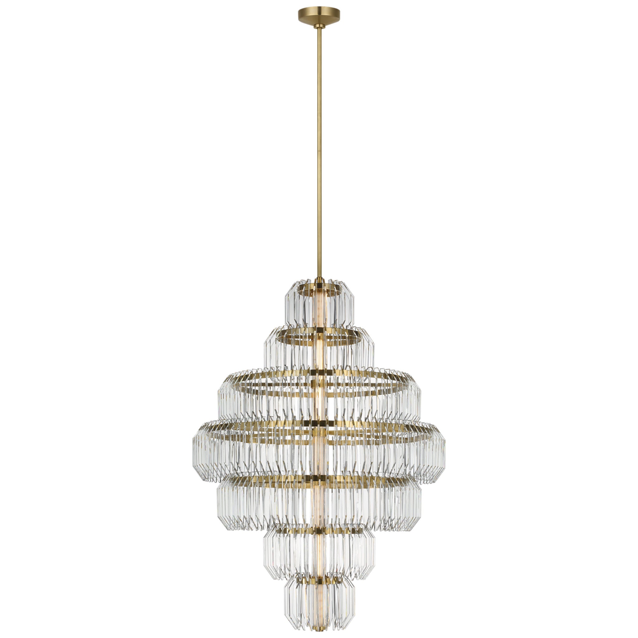 Waterford Killarney 32" Layered Chandelier in Natural Brass with Clear Crystal Ceiling Light W32"