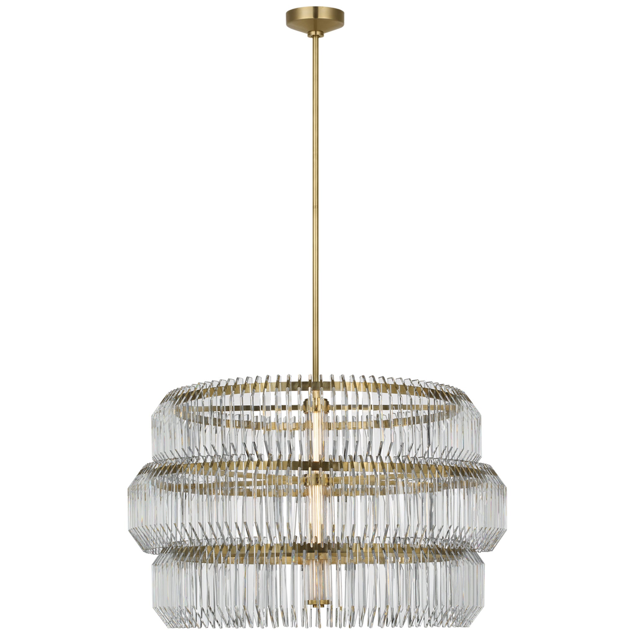 Waterford Killarney 32" Layered Drum Chandelier in Natural Brass with Clear Crystal Ceiling Light W32"