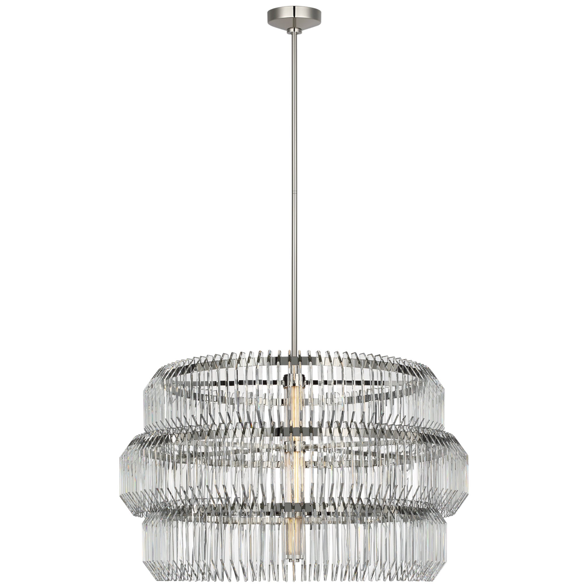 Waterford Killarney 32" Layered Drum Chandelier in Polished Nickel with Clear Crystal Ceiling Light W32"