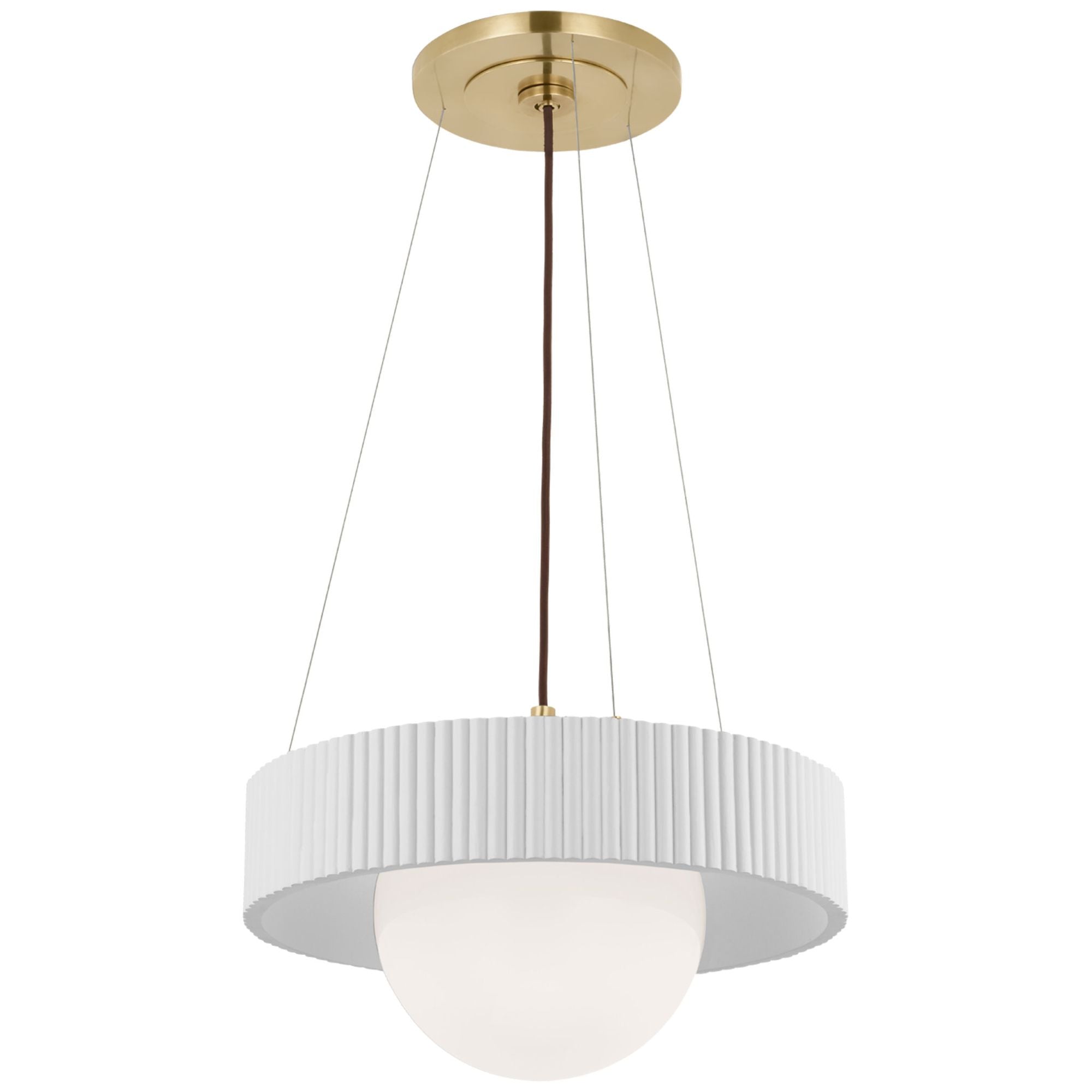 Windsor Smith Arena 18" Ring and Globe Chandelier in Hand-Rubbed Antique Brass and Matte White with White Glass Ceiling Light W18"