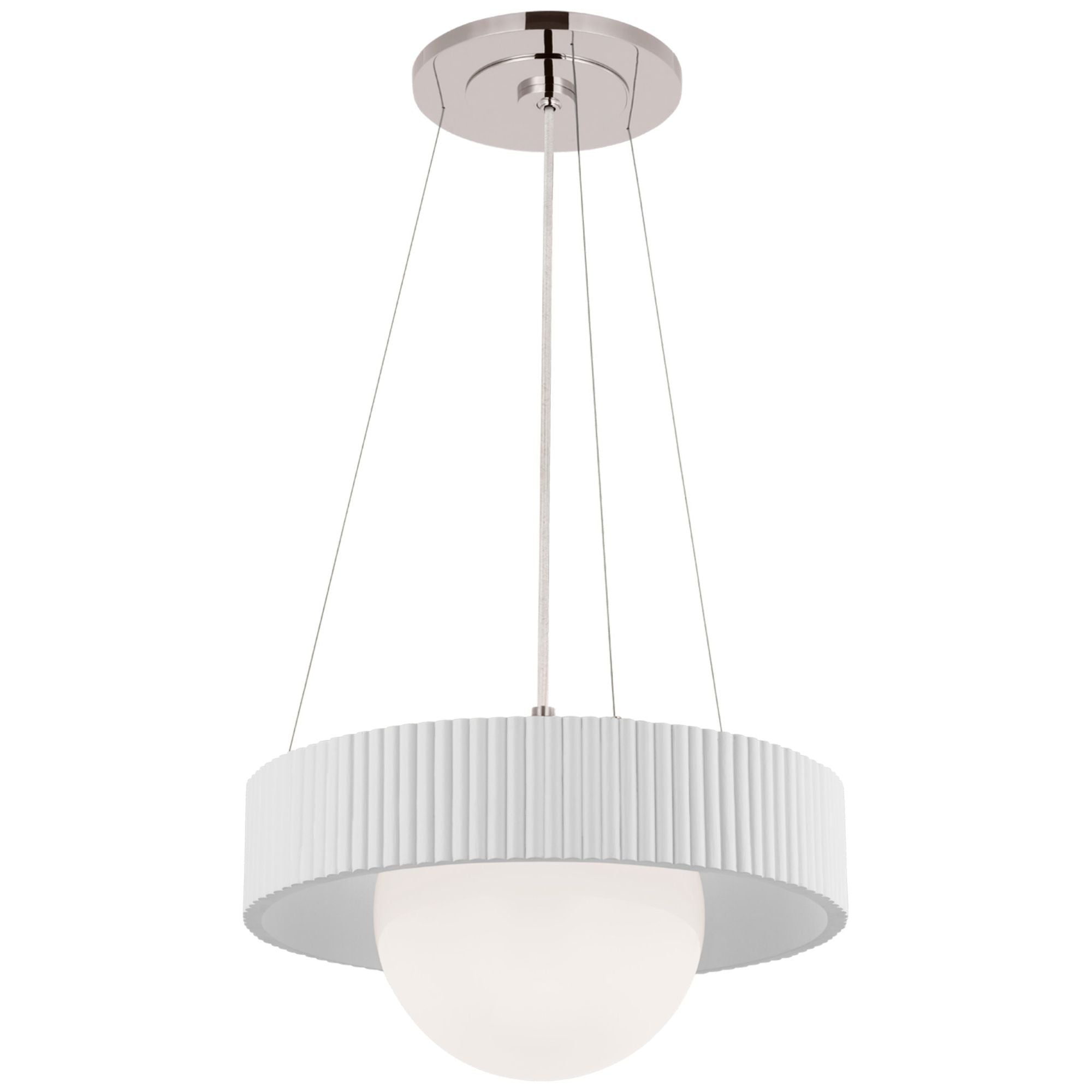 Windsor Smith Arena 18" Ring and Globe Chandelier in Polished Nickel and Matte White with White Glass Ceiling Light W18"