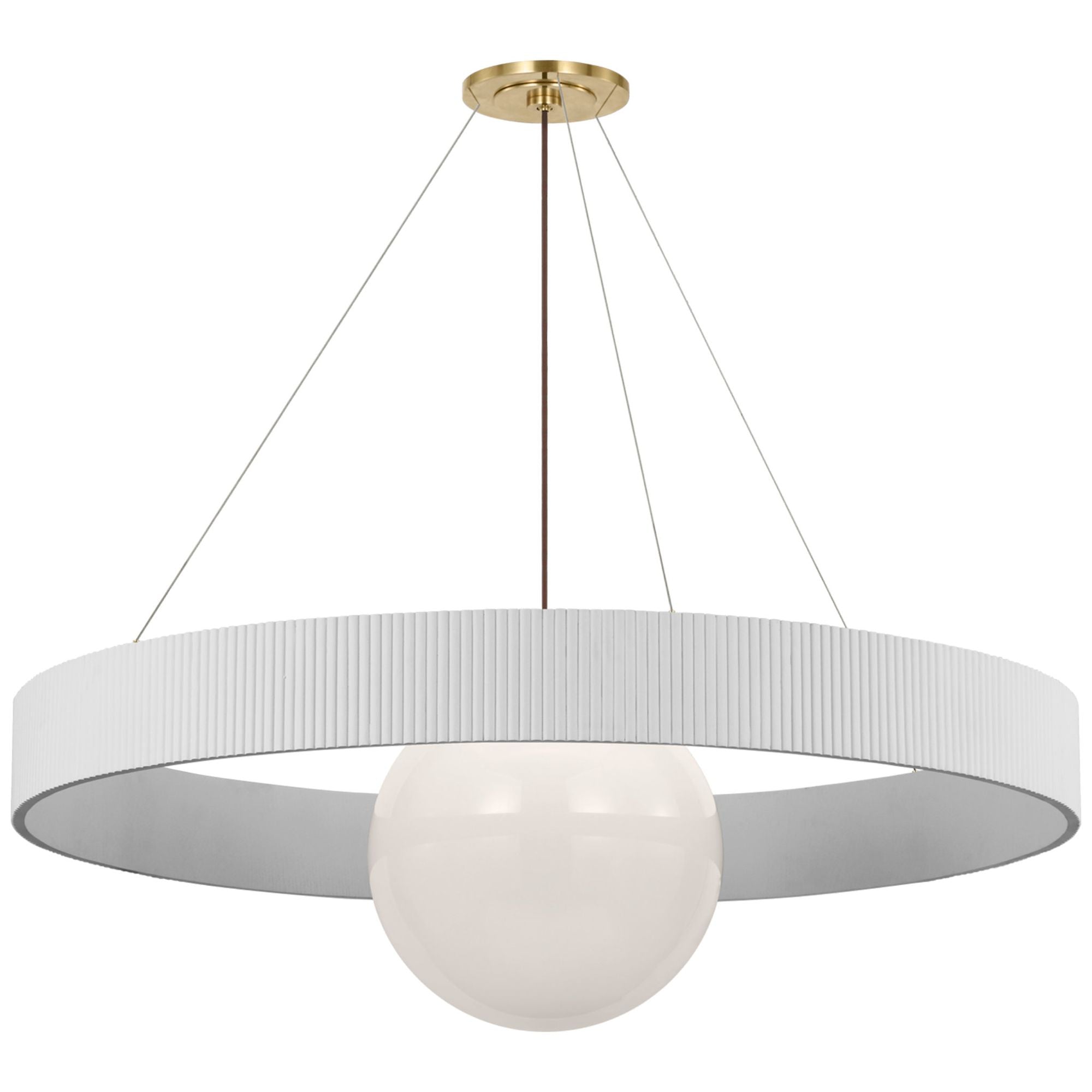 Windsor Smith Arena 53" Ring and Globe Chandelier in Hand-Rubbed Antique Brass and Matte White with White Glass Ceiling Light W53"