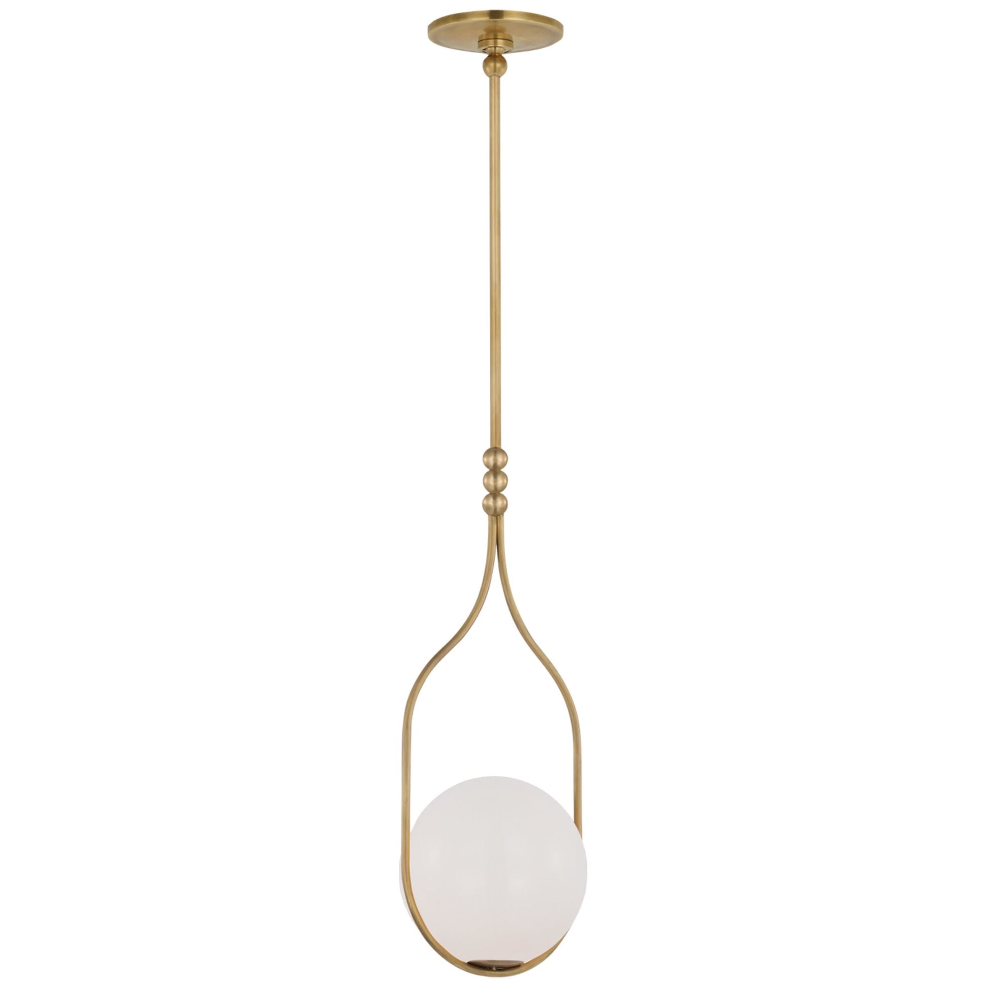 Windsor Smith Jodo 9" Pendant in Hand-Rubbed Antique Brass with White Glass Ceiling Light W8.75"