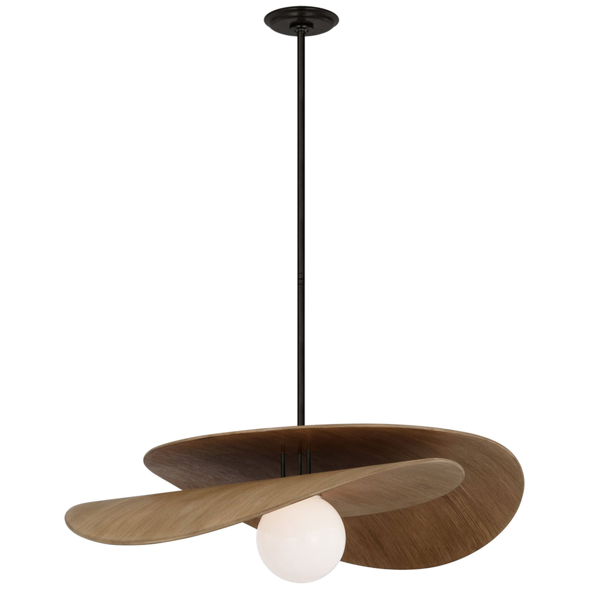 Windsor Smith Mahalo 32" Tiered Pendant in Bronze and Natural Oak with White Glass W32"