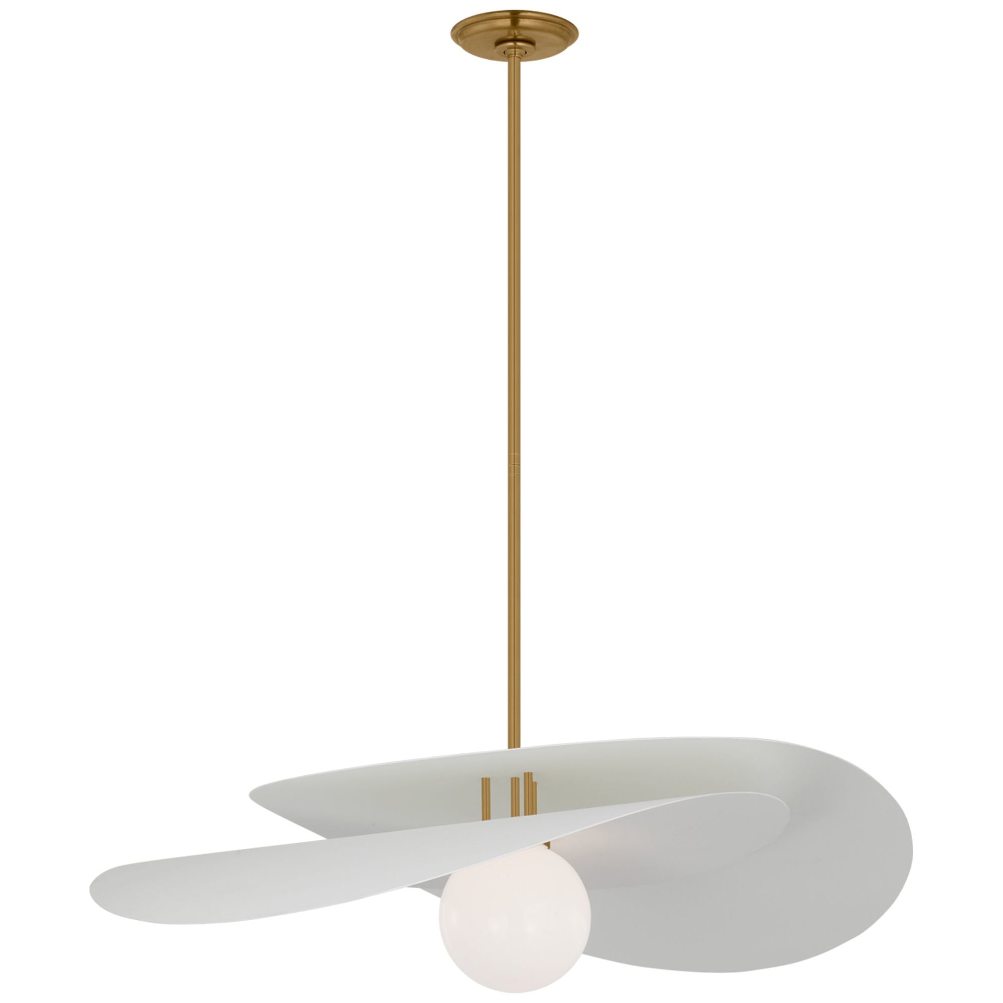 Windsor Smith Mahalo 32" Tiered Pendant in Hand-Rubbed Antique Brass and Matte White with White Glass Ceiling Light W32"