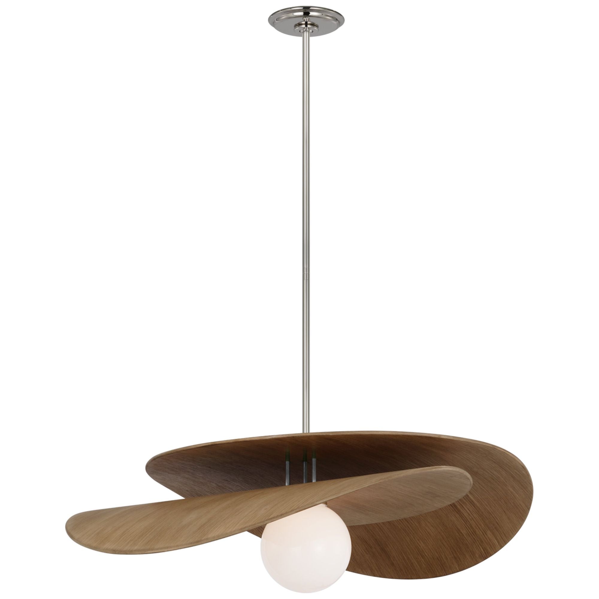 Windsor Smith Mahalo 32" Tiered Pendant in Polished Nickel and Natural Oak with White Glass Ceiling Light W32"