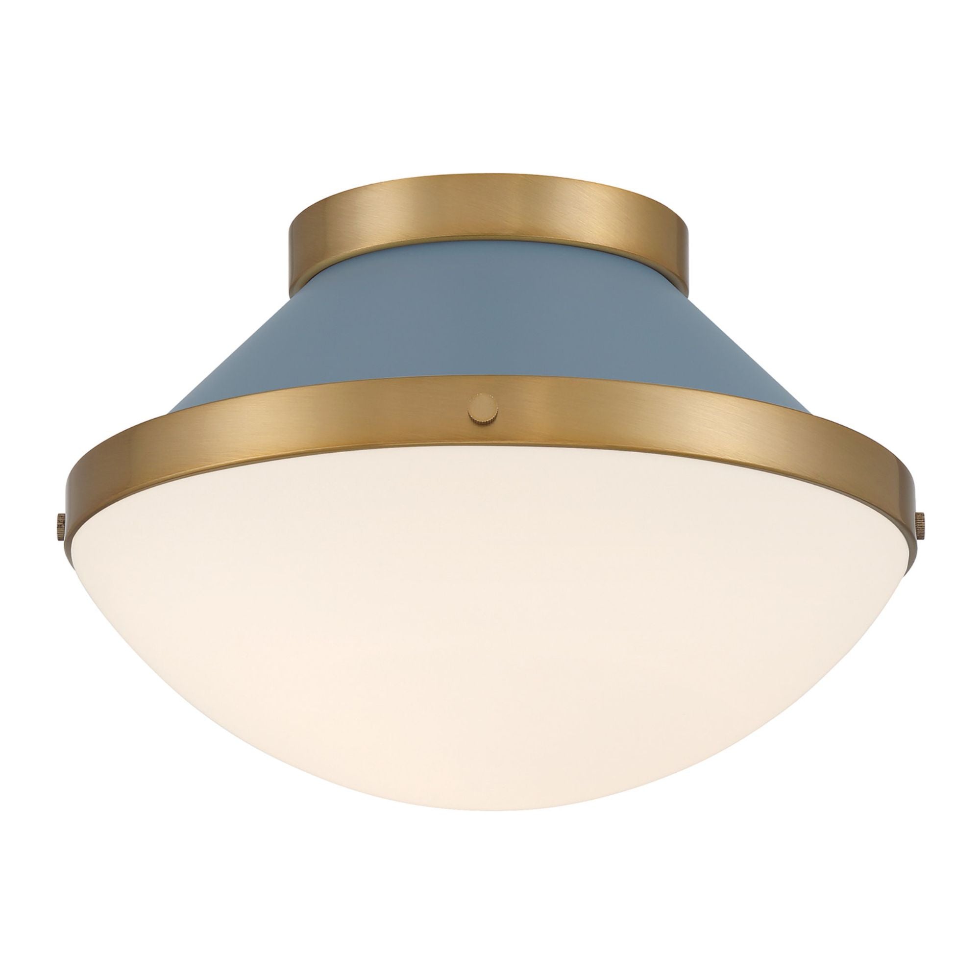 Xander 1 Light Vibrant Gold + Blue Flush Mount Etched Opal Shade 12.25"W x 8.25"H x 12.25"D