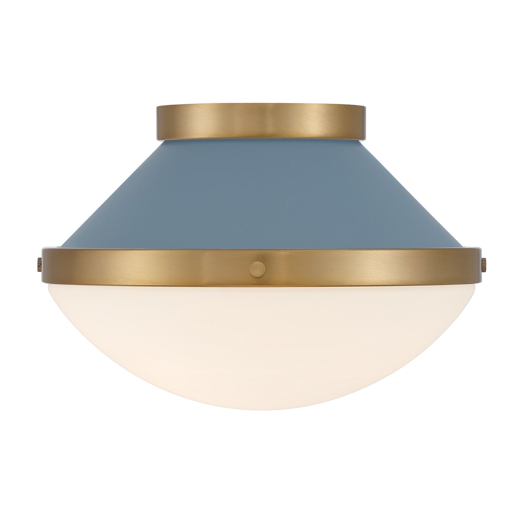 Xander 1 Light Vibrant Gold + Blue Flush Mount Etched Opal Shade 12.25"W x 8.25"H x 12.25"D