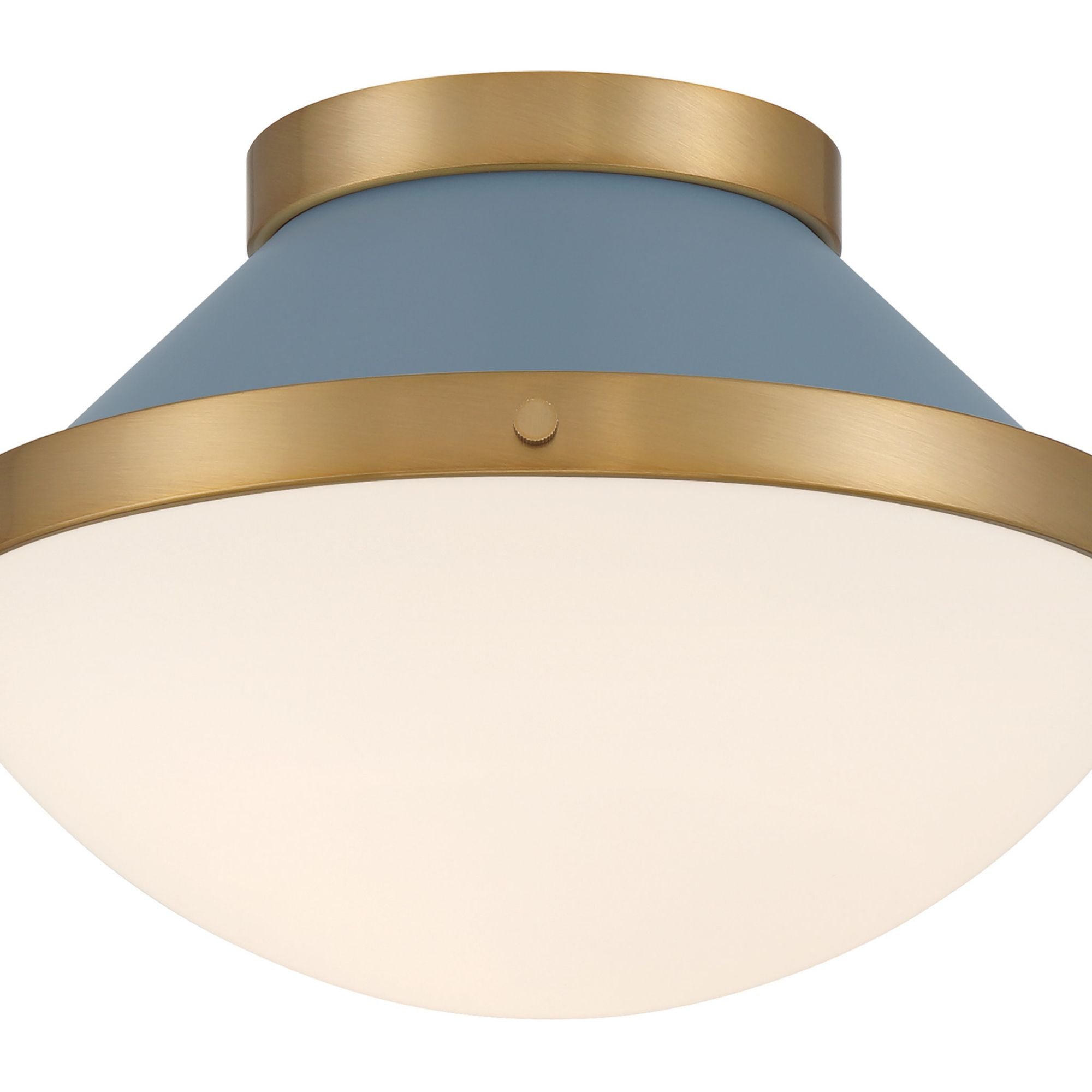 Xander 1 Light Vibrant Gold + Blue Flush Mount Etched Opal Shade 12.25"W x 8.25"H x 12.25"D