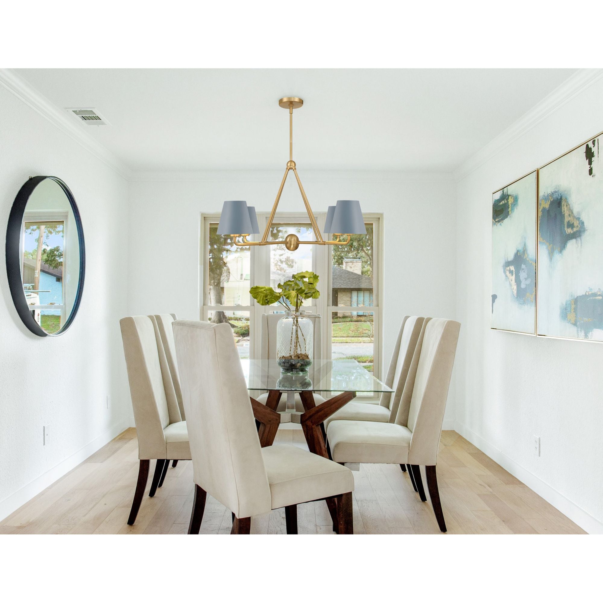 Xavier 4 Light Vibrant Gold + Blue Chandelier Steel Shade 31.75"W x 17"H x 31.75"D