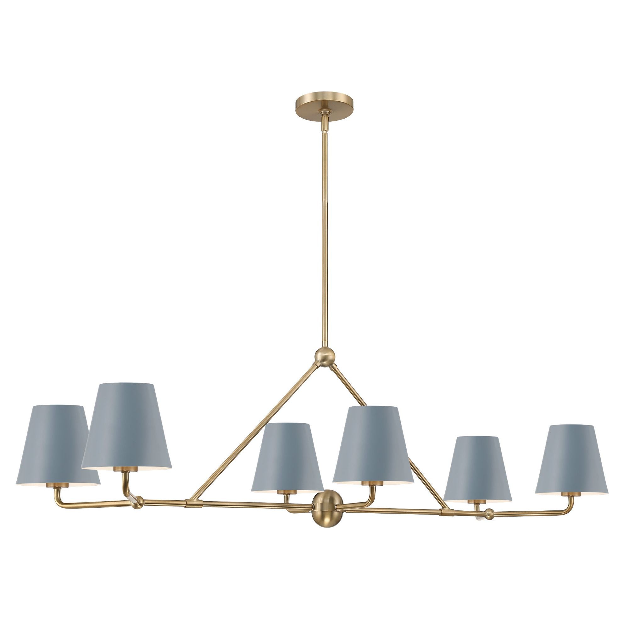 Xavier 6 Light Vibrant Gold + Blue Linear Chandelier Steel Shade 46"W x 14.75"H x 18"D