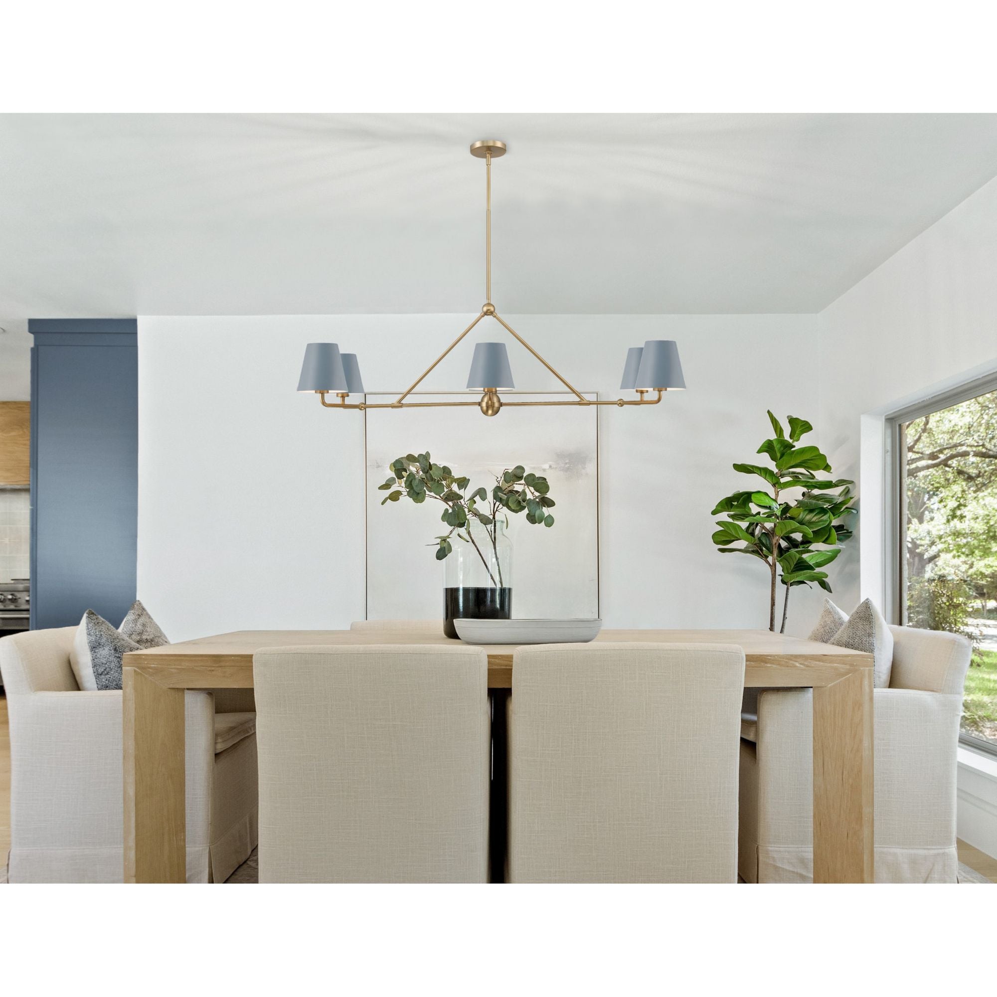 Xavier 6 Light Vibrant Gold + Blue Linear Chandelier Steel Shade 46"W x 14.75"H x 18"D