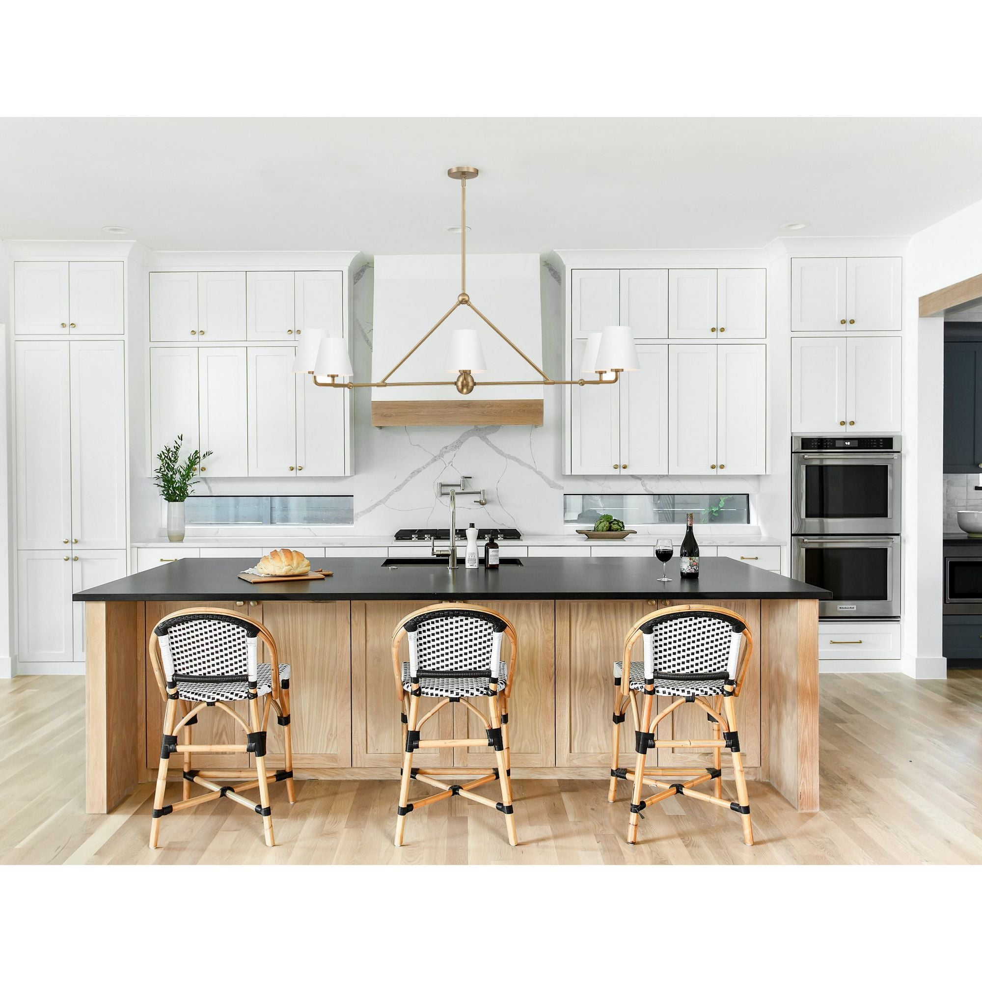 Xavier 6 Light Vibrant Gold + White Linear Chandelier Steel Shade 46"W x 14.75"H x 18"D