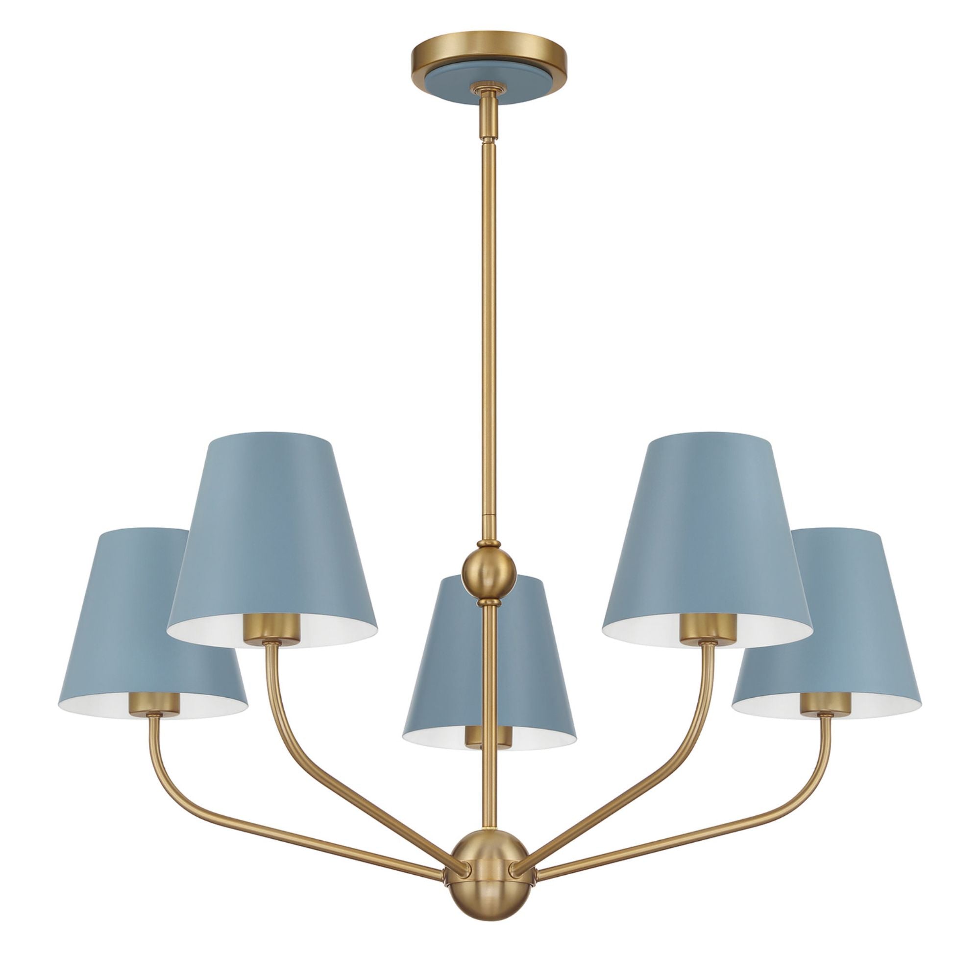 Xavier 5 Light Vibrant Gold + Blue Chandelier Steel Shade 28"W x 12.5"H x 28"D
