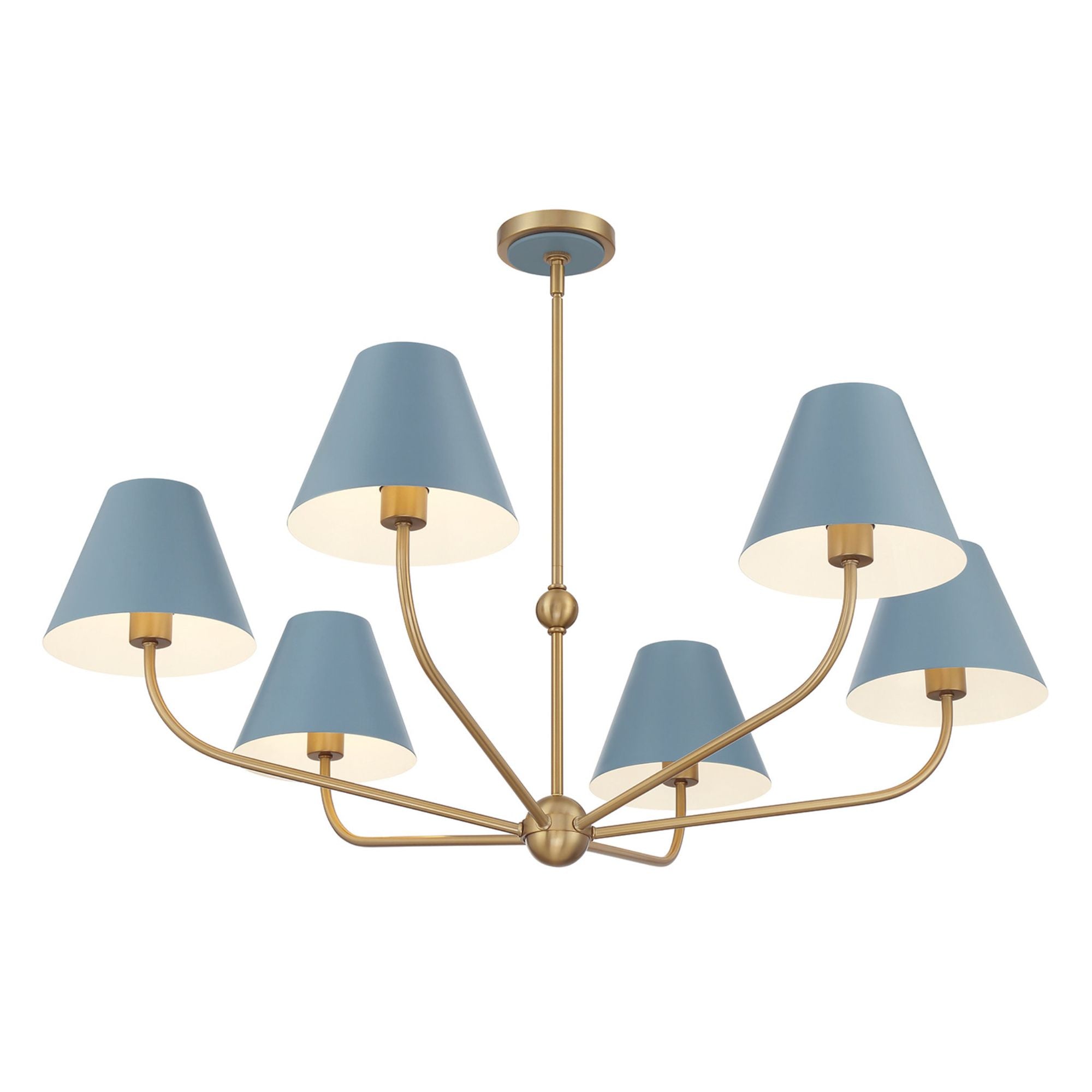 Xavier 6 Light Vibrant Gold + Blue Chandelier Steel Shade 40"W x 14.25"H x 40"D