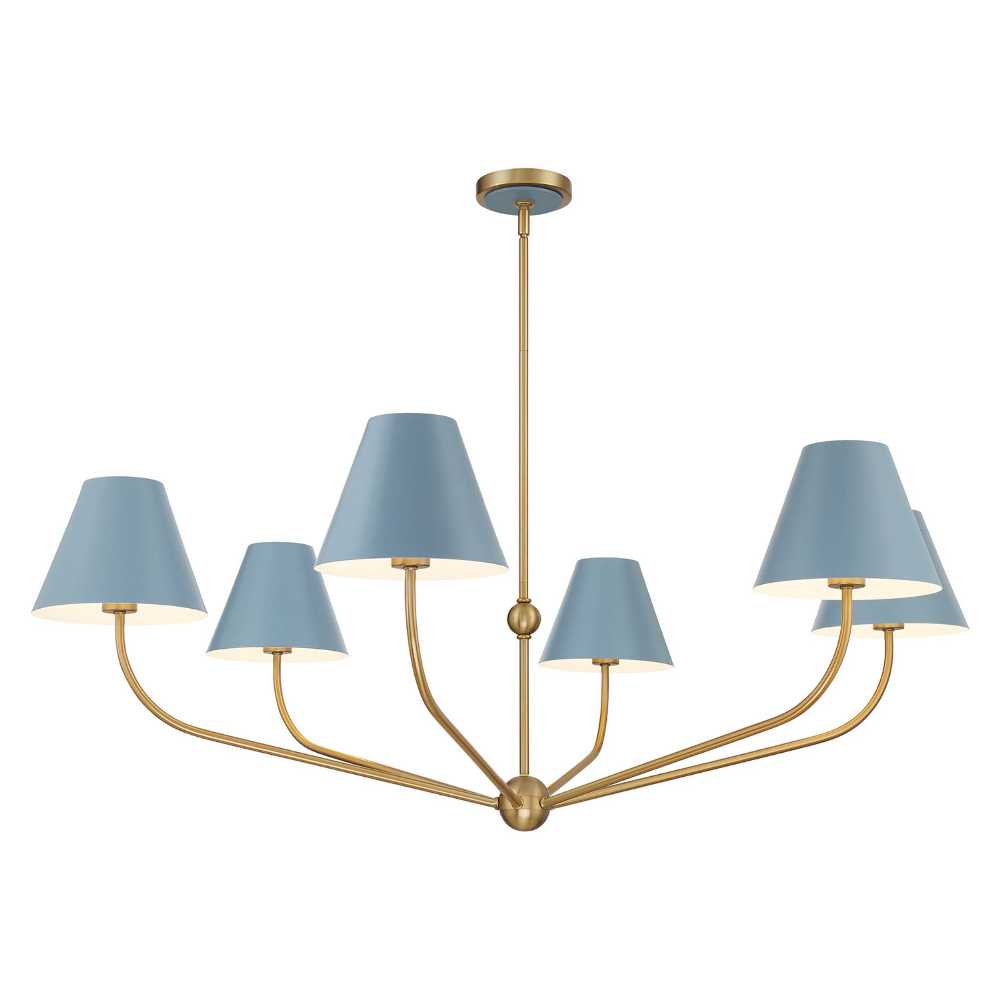 Xavier 6 Light Vibrant Gold + Blue Chandelier Steel Shade 48"W x 16.5"H x 48"D