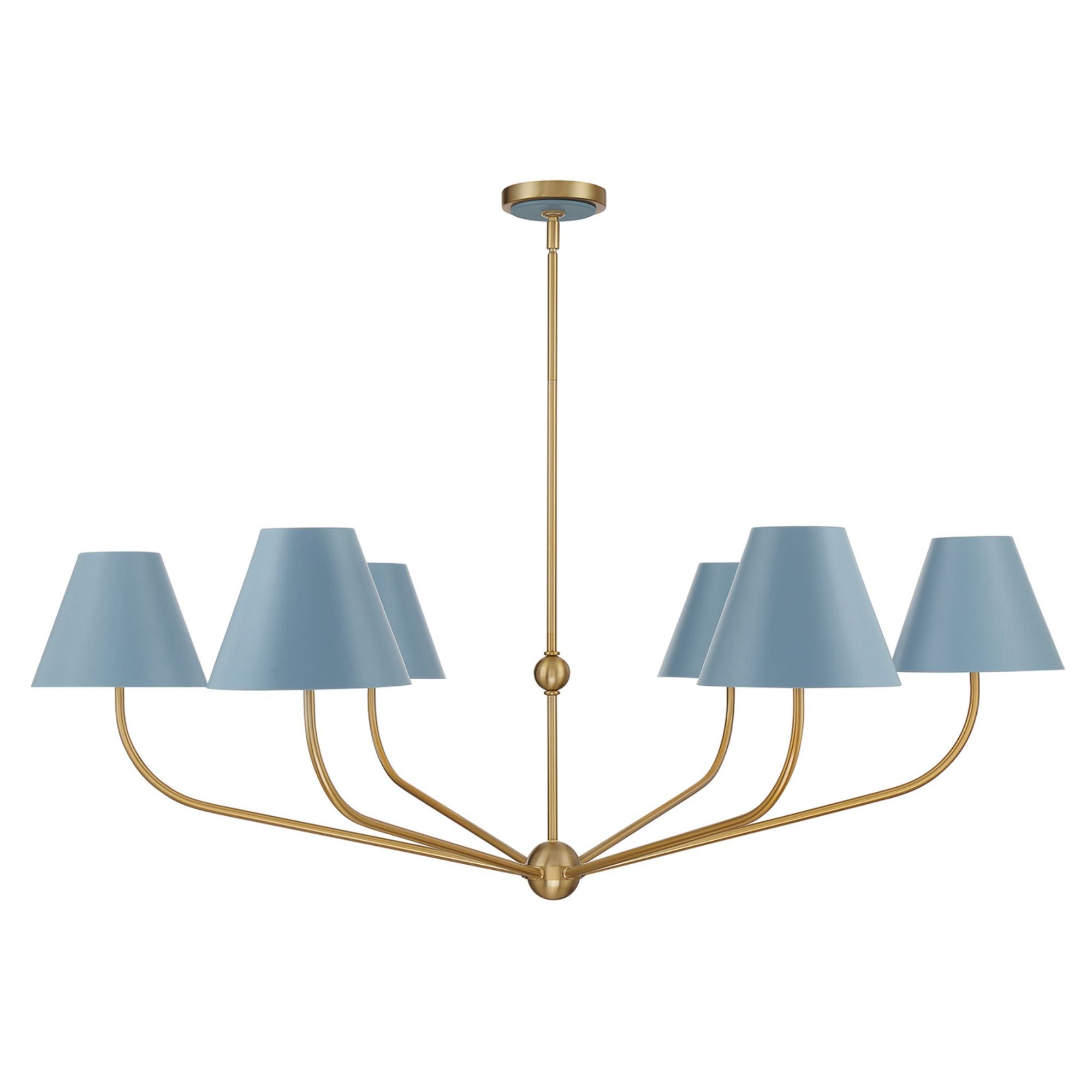 Xavier 6 Light Vibrant Gold + Blue Chandelier Steel Shade 48"W x 16.5"H x 48"D