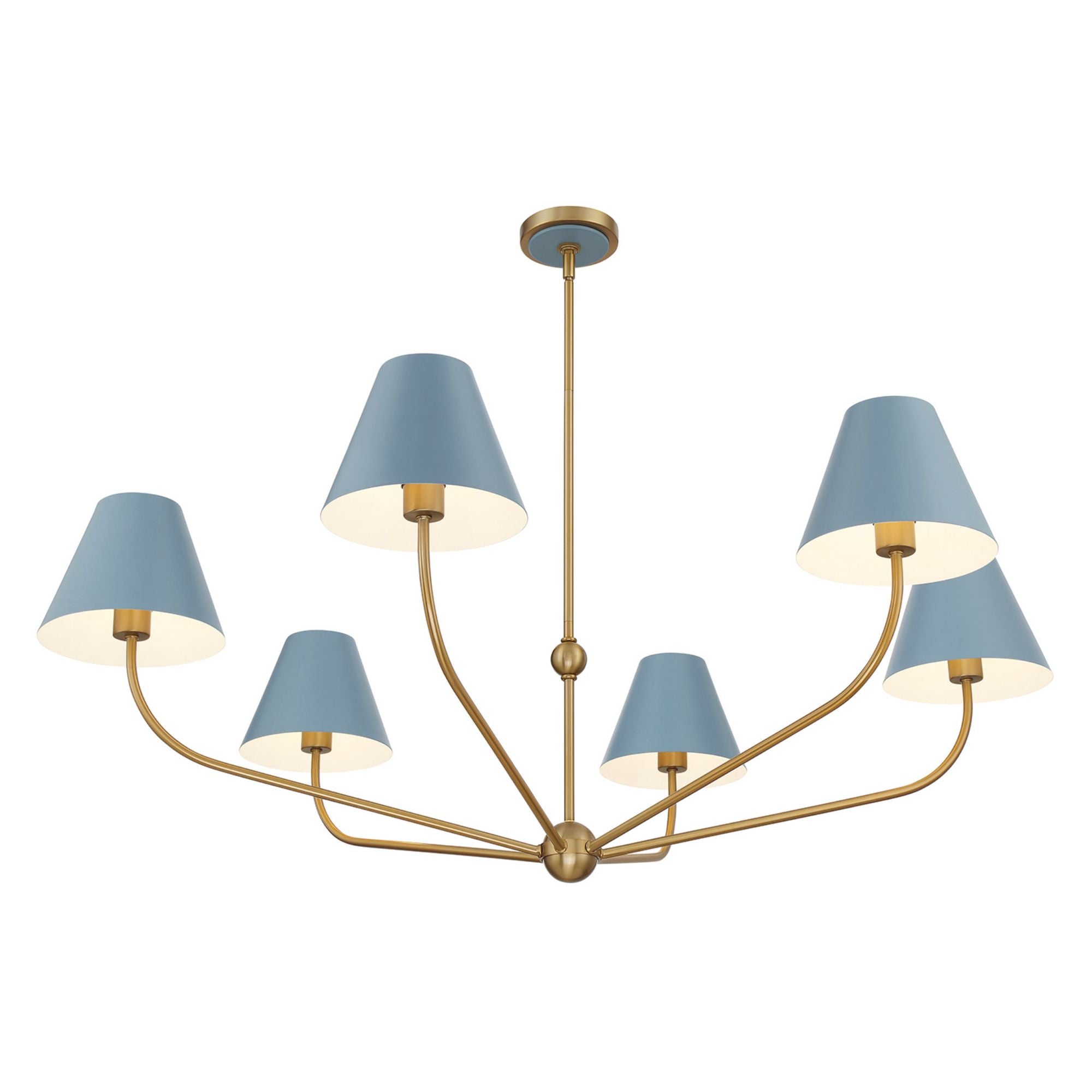 Xavier 6 Light Vibrant Gold + Blue Chandelier Steel Shade 48"W x 16.5"H x 48"D