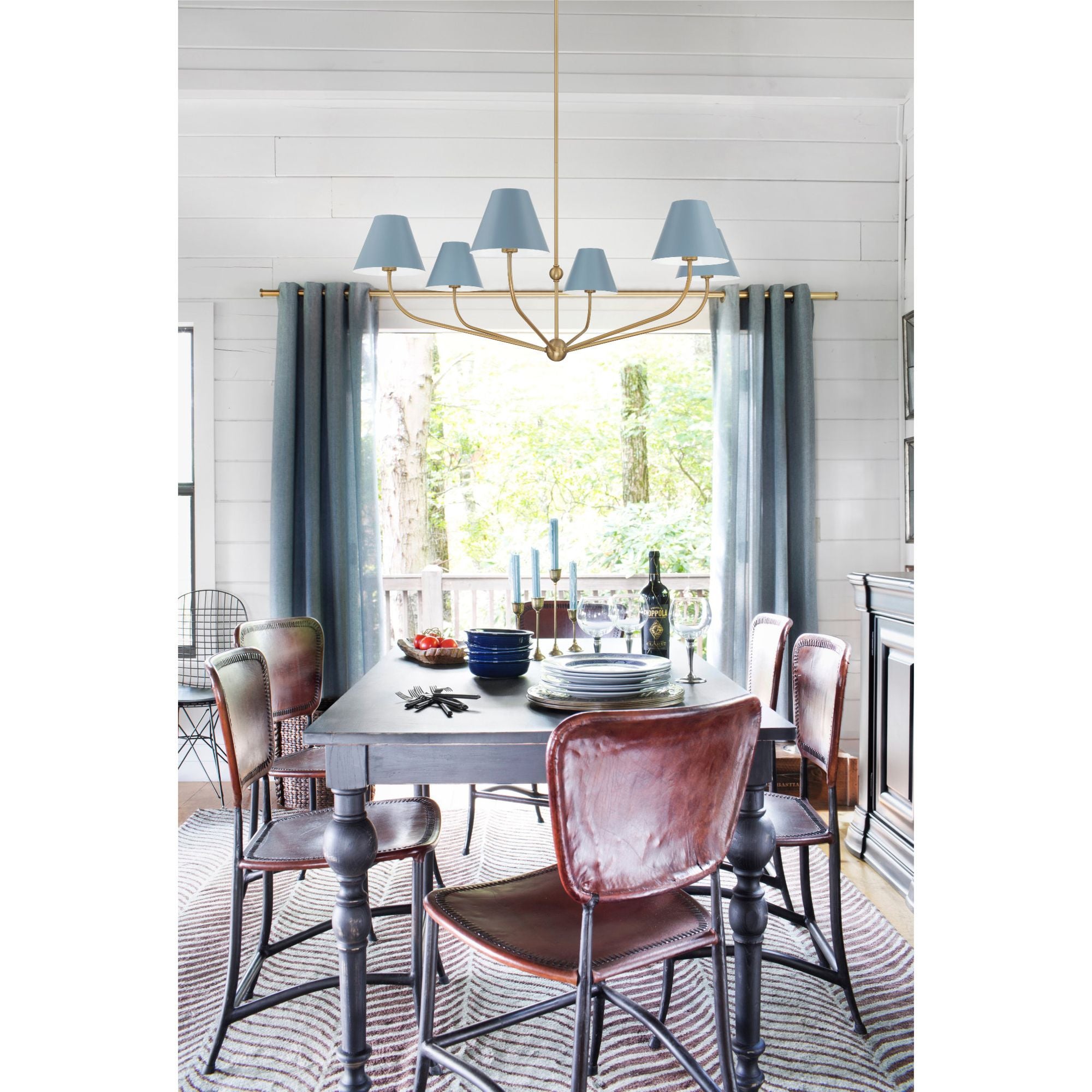 Xavier 6 Light Vibrant Gold + Blue Chandelier Steel Shade 48"W x 16.5"H x 48"D