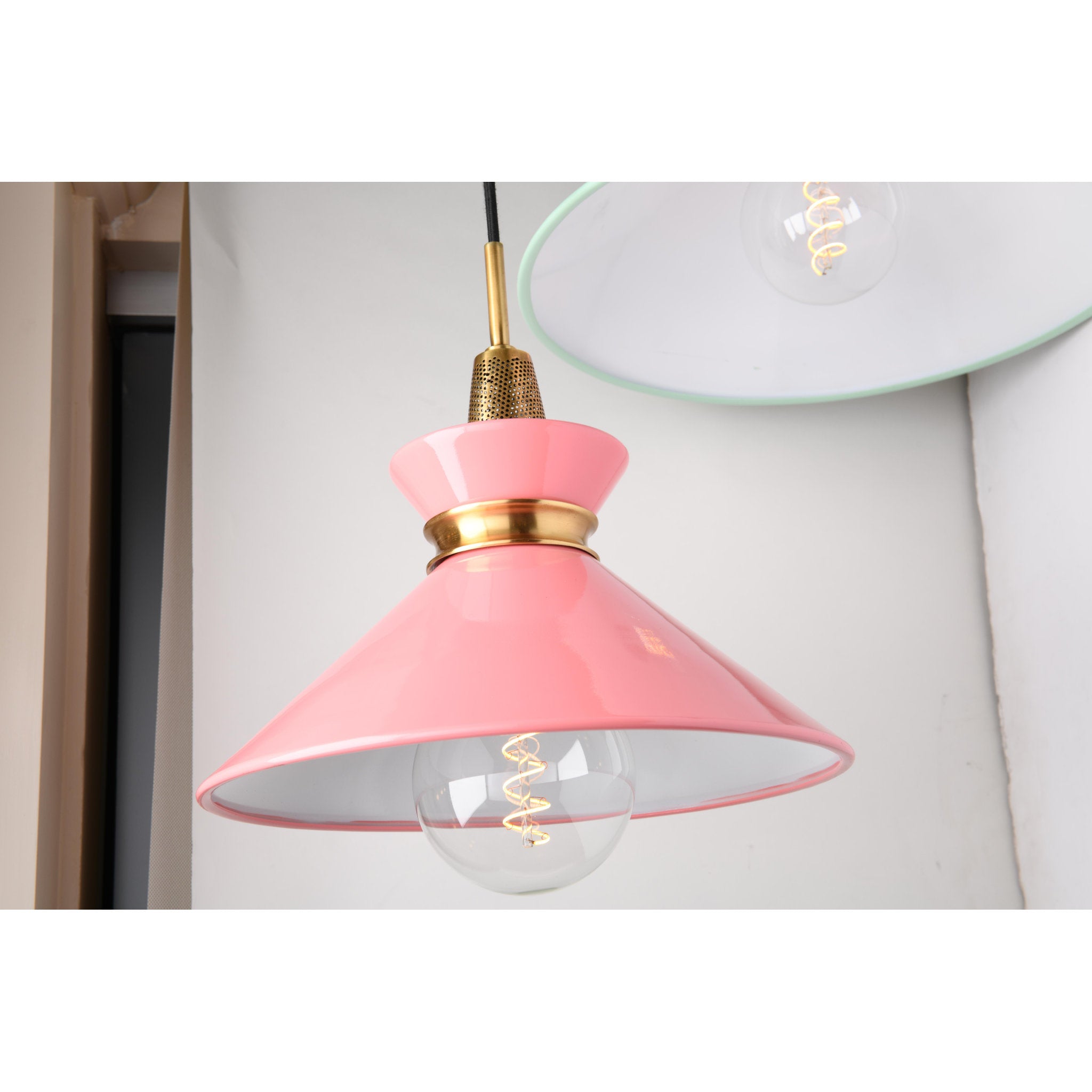 Kiki 1-Light Pendant in Aged Brass/Pink 14L x 14W x 13.25H