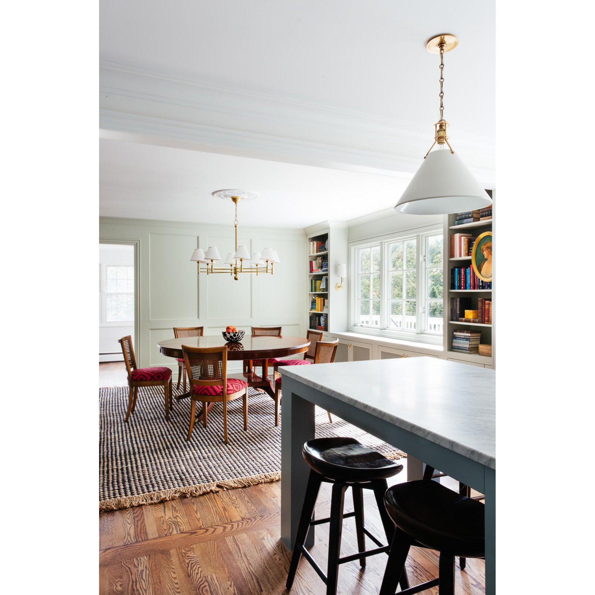 Painted No.2 1-Light Pendant in Aged Brass/Off White by Mark D. Sikes 16L x 16W x 14.5H