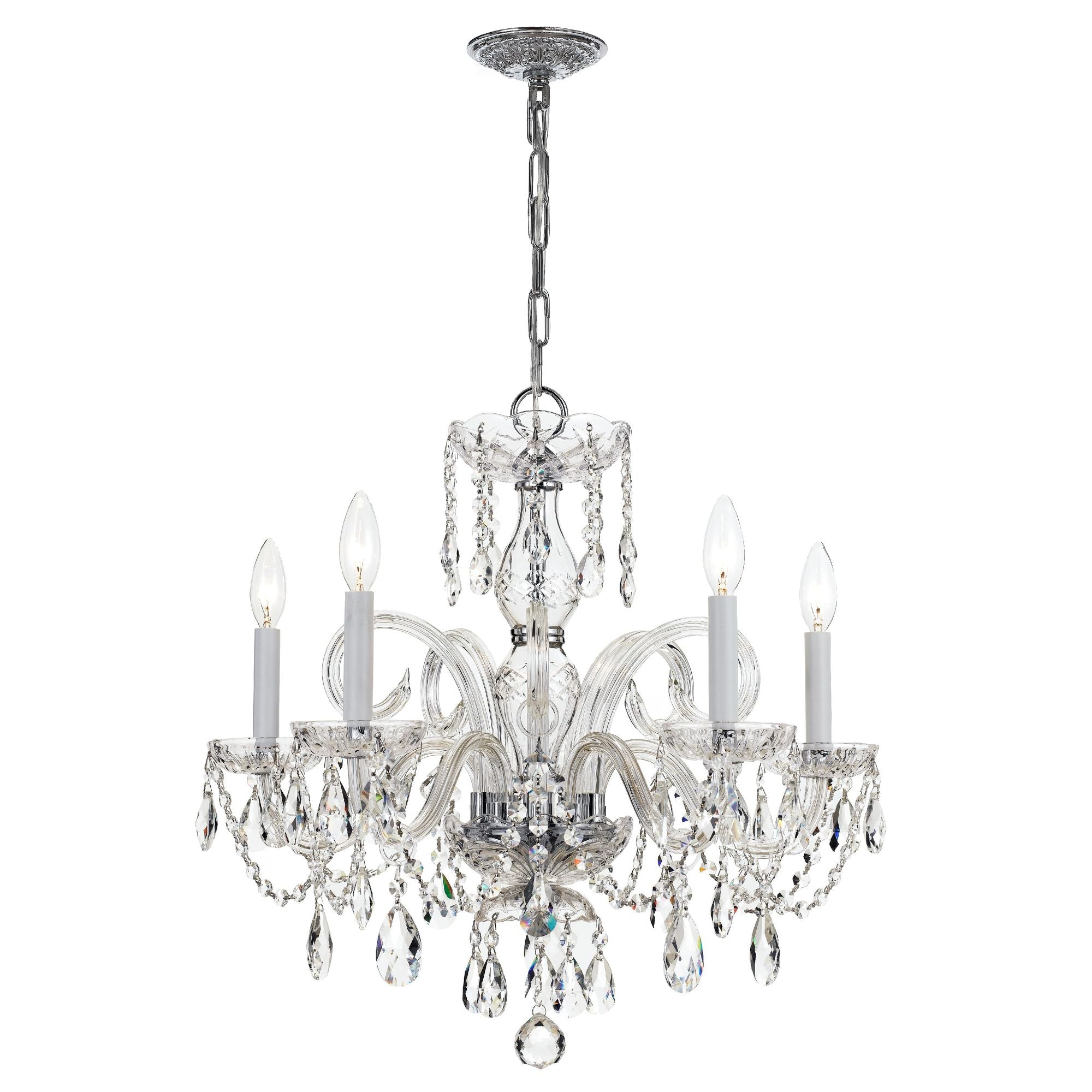 Traditional Crystal 5 Light Hand Cut Crystal Polished Chrome Chandelier Hand Cut Crystal 22"W x 21"H x 22"D