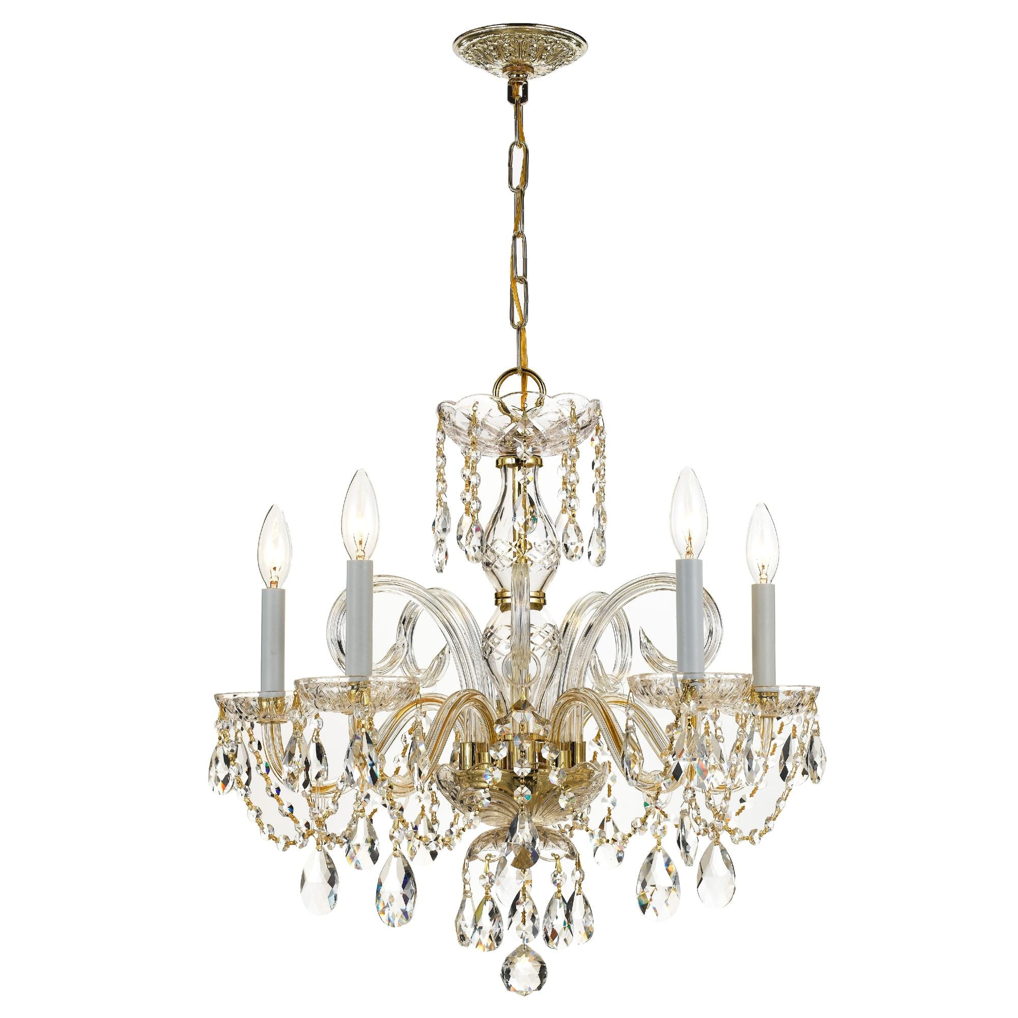 Traditional Crystal 5 Light Hand Cut Crystal Polished Brass Chandelier Hand Cut Crystal 22"W x 21"H x 22"D