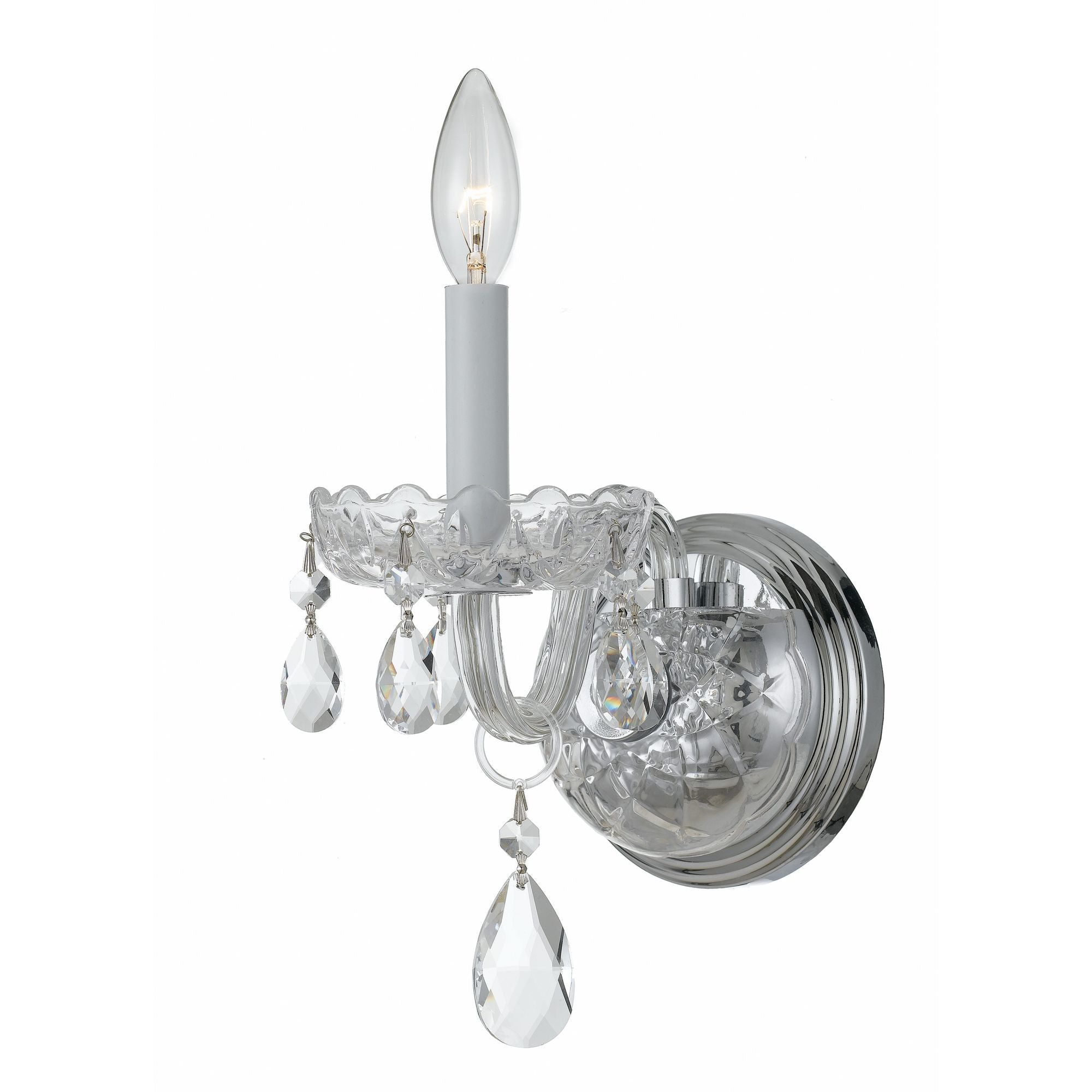 Traditional Crystal 1 Light Hand Cut Crystal Polished Chrome Sconce Hand Cut Crystal 5"W x 9"H x 8"D