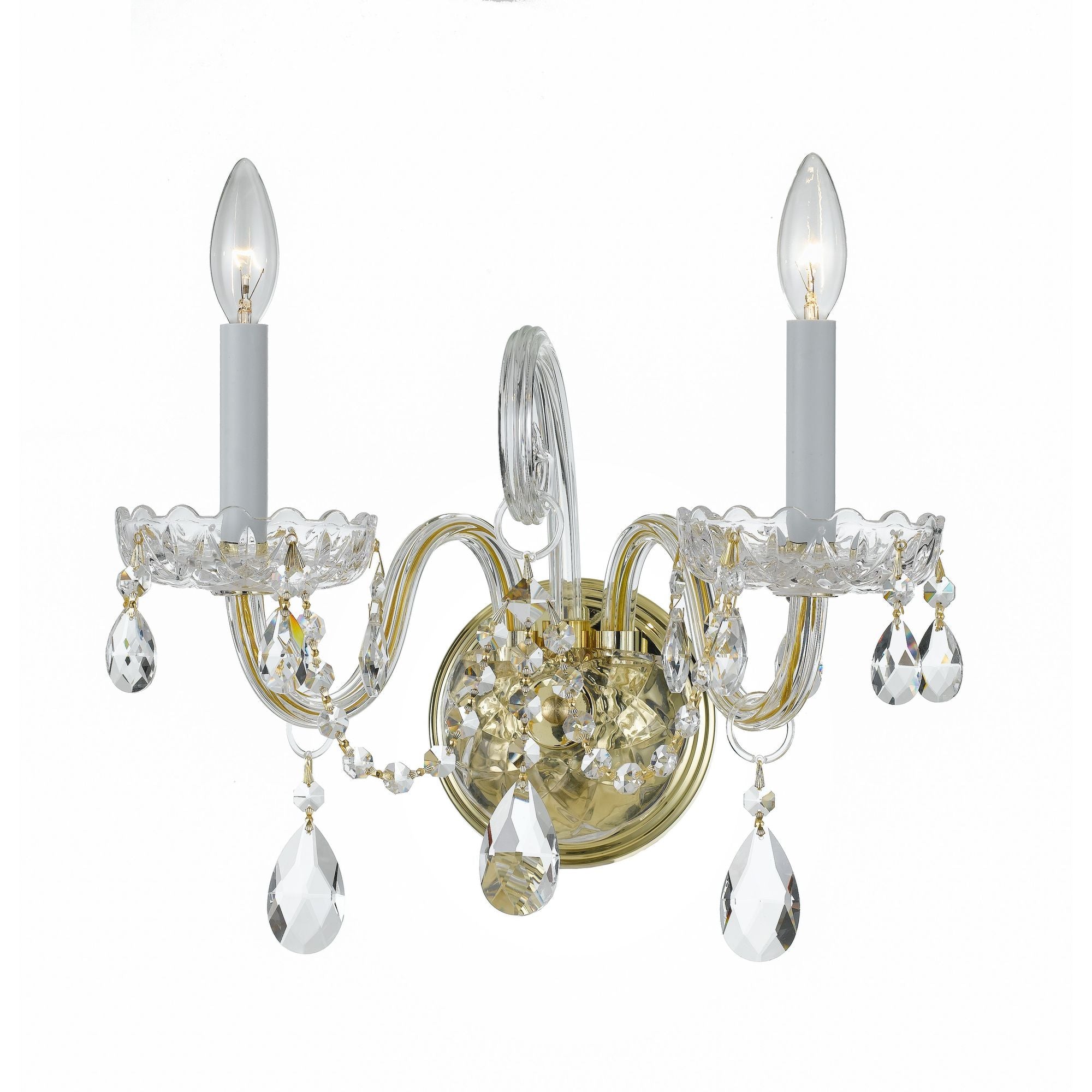 Traditional Crystal 2 Light Hand Cut Crystal Polished Brass Sconce Hand Cut Crystal 15"W x 12.5"H x 7"D