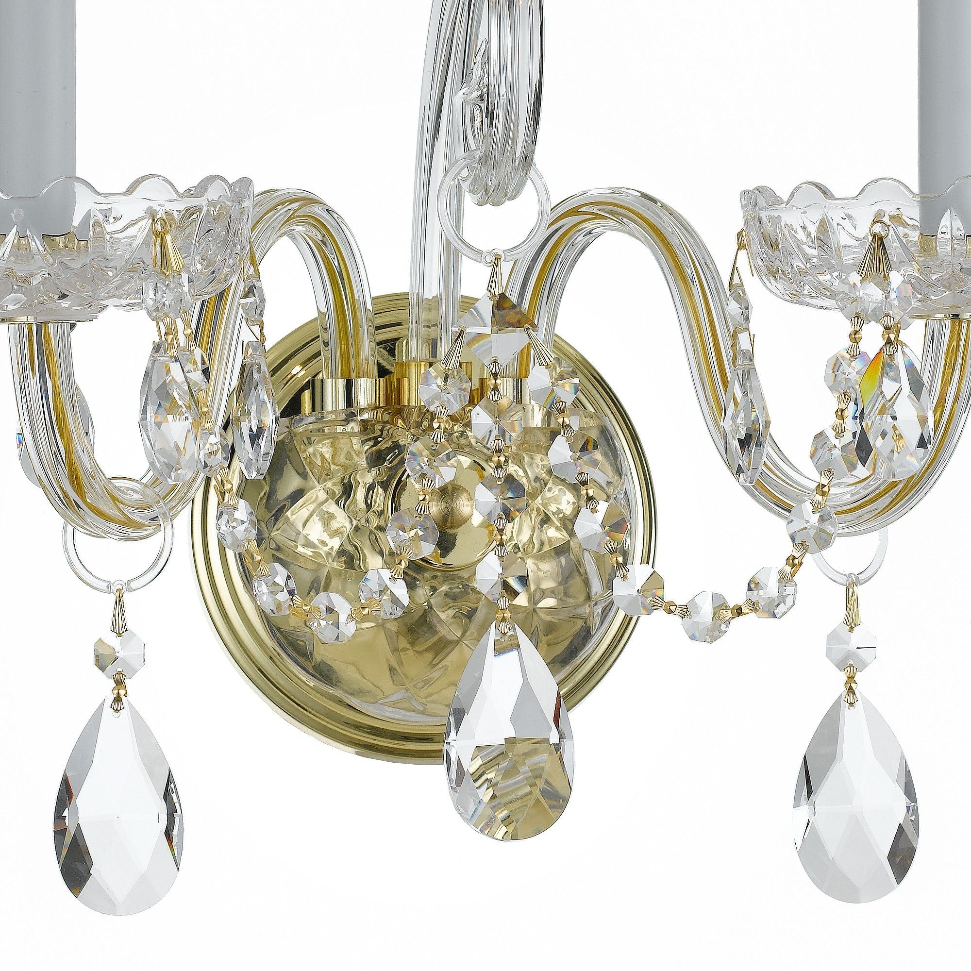 Traditional Crystal 2 Light Hand Cut Crystal Polished Brass Sconce Hand Cut Crystal 15"W x 12.5"H x 7"D