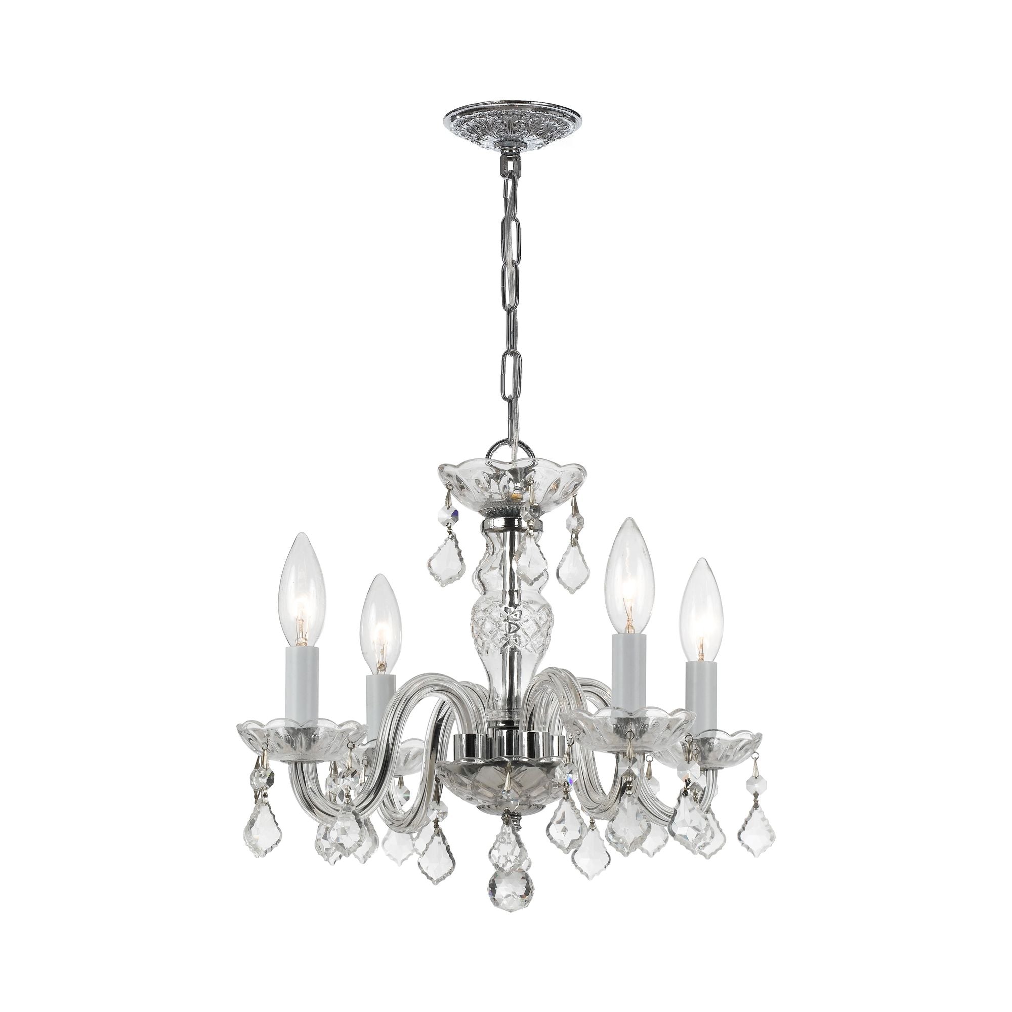 Traditional Crystal 4 Light Hand Cut Crystal Polished Chrome Mini Chandelier Hand Cut Crystal 15"W x 12"H x 15"D