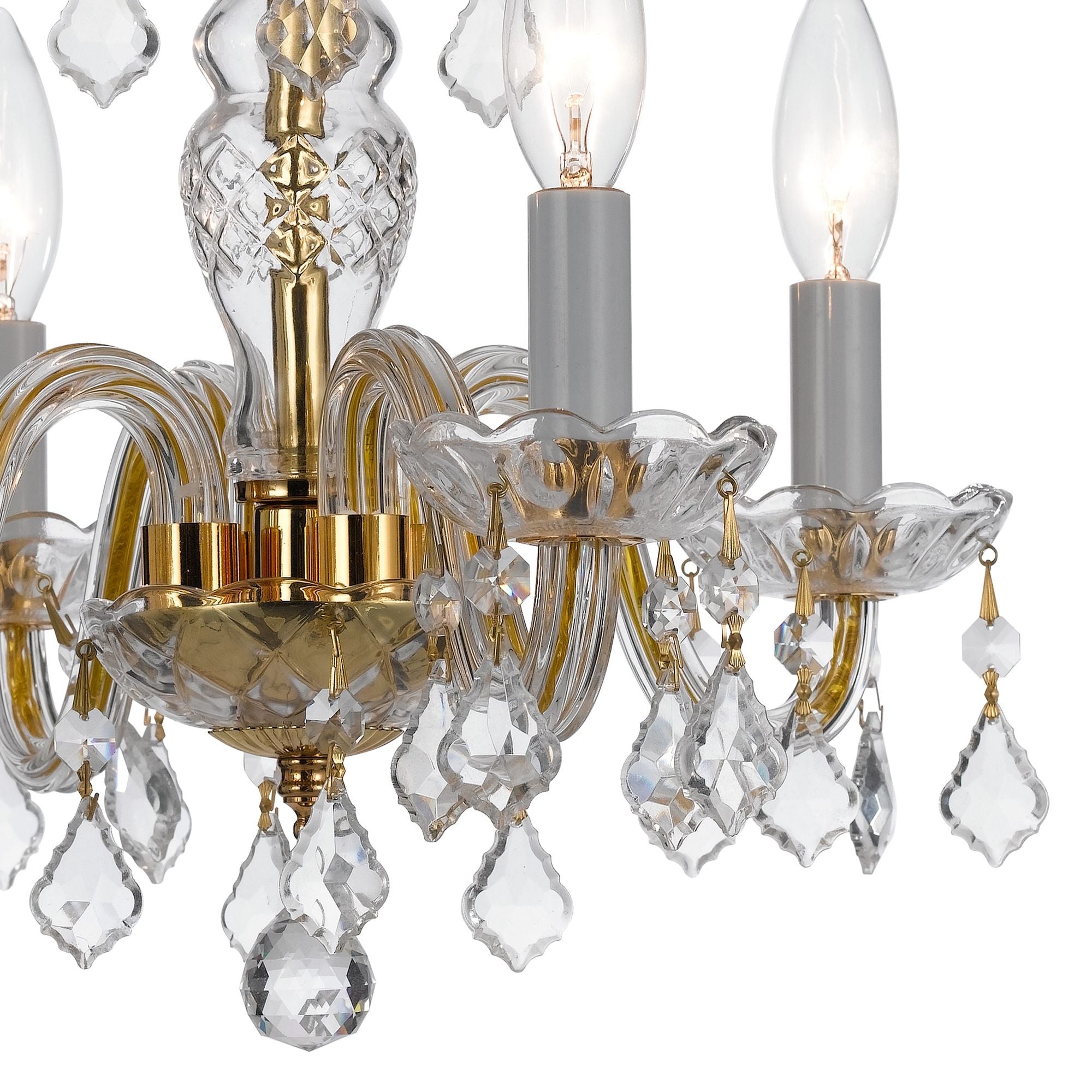 Traditional Crystal 4 Light Hand Cut Crystal Polished Brass Mini Chandelier Hand Cut Crystal 15"W x 12"H x 15"D