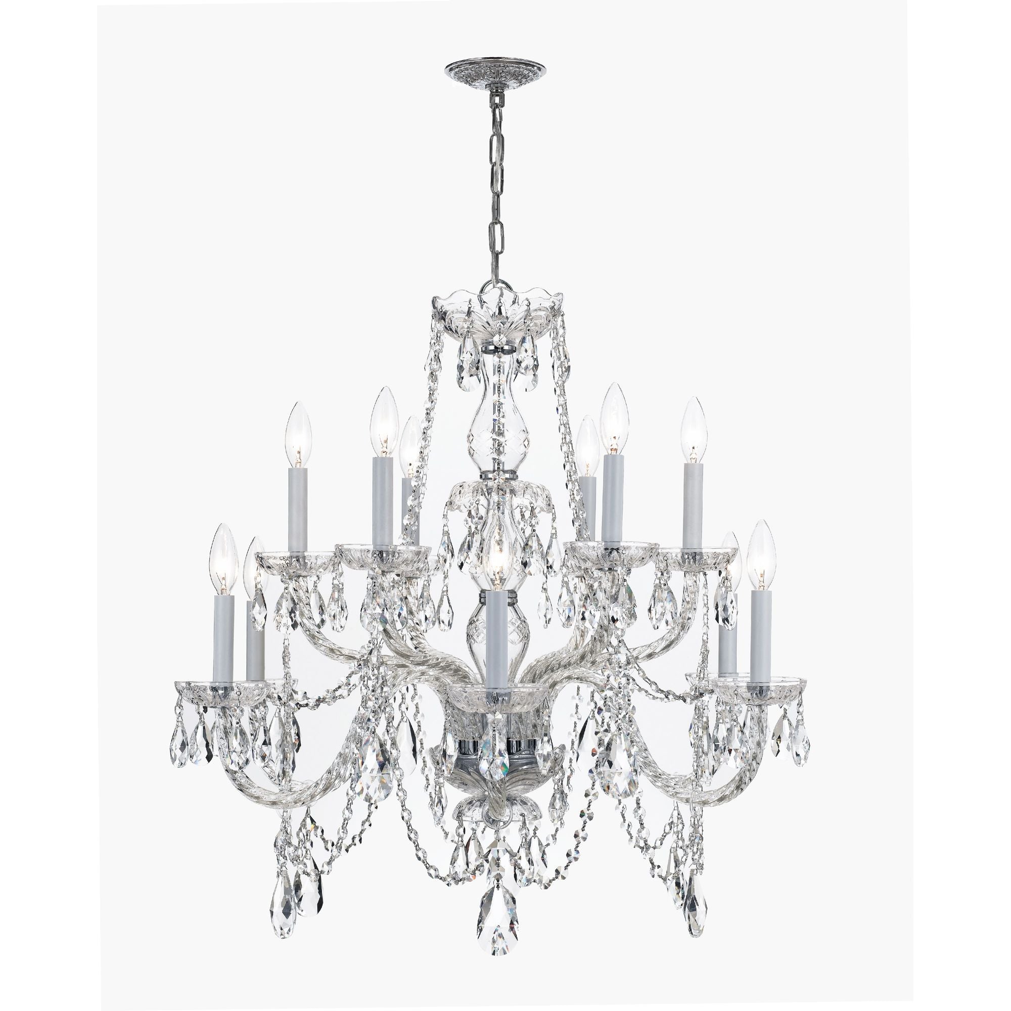 Traditional Crystal 12 Light Hand Cut Crystal Polished Chrome Chandelier Hand Cut Crystal 31"W x 26"H x 31"D