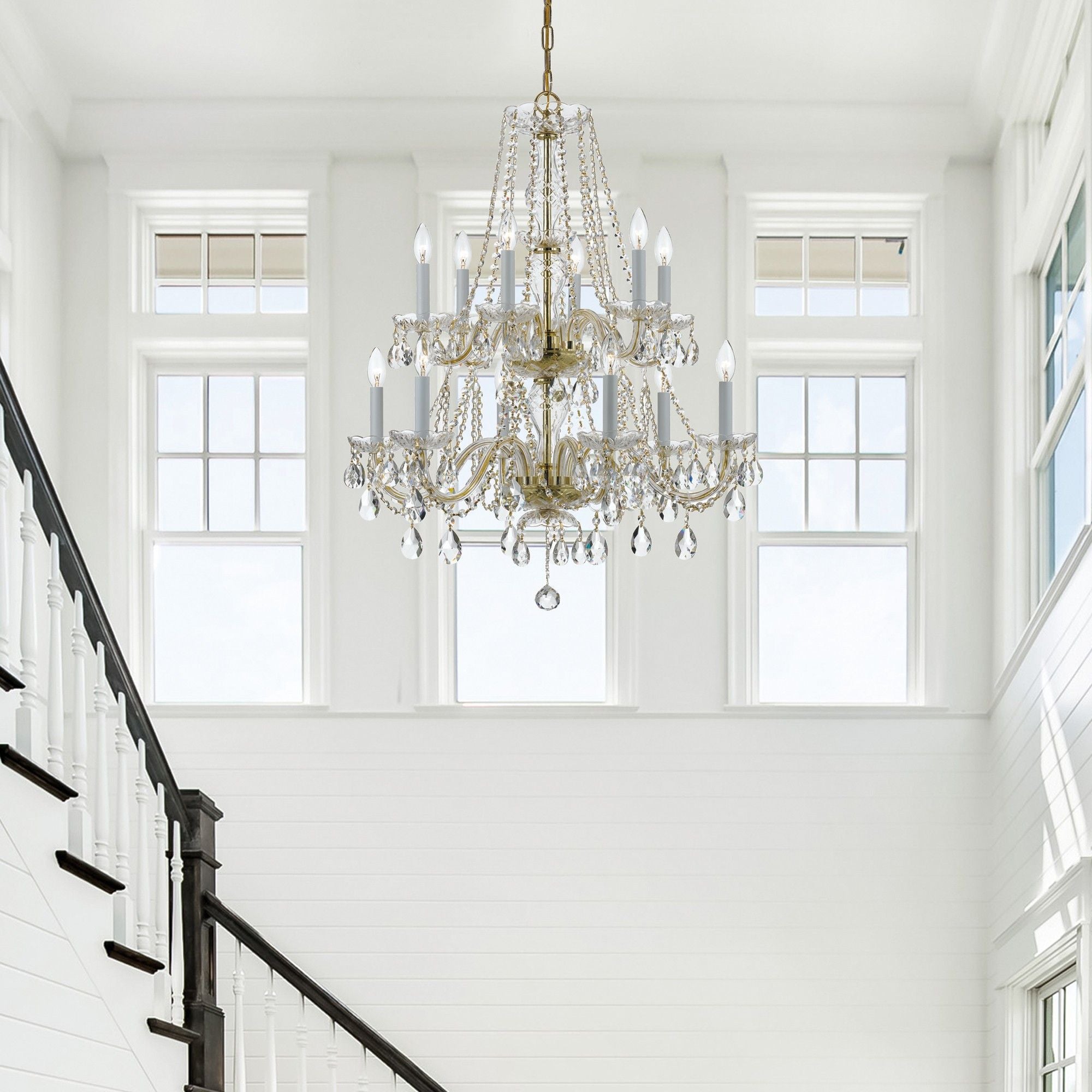 Traditional Crystal 12 Light Hand Cut Crystal Polished Brass Chandelier Hand Cut Crystal 26"W x 32"H x 26"D