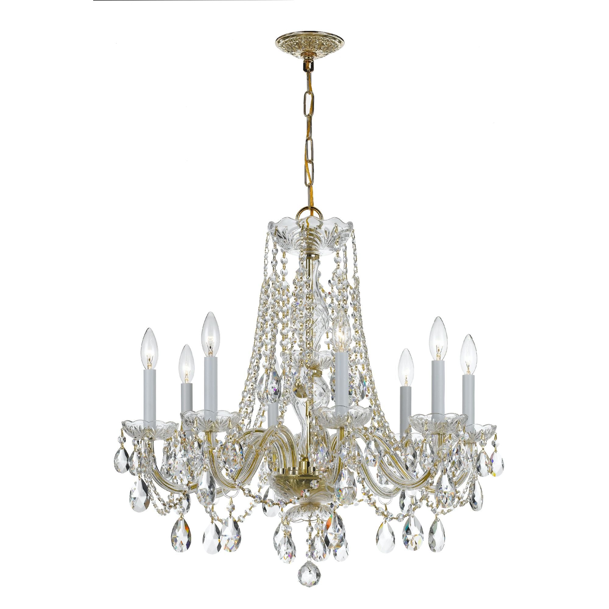Traditional Crystal 8 Light Hand Cut Crystal Polished Brass Chandelier Hand Cut Crystal 26"W x 26"H x 26"D