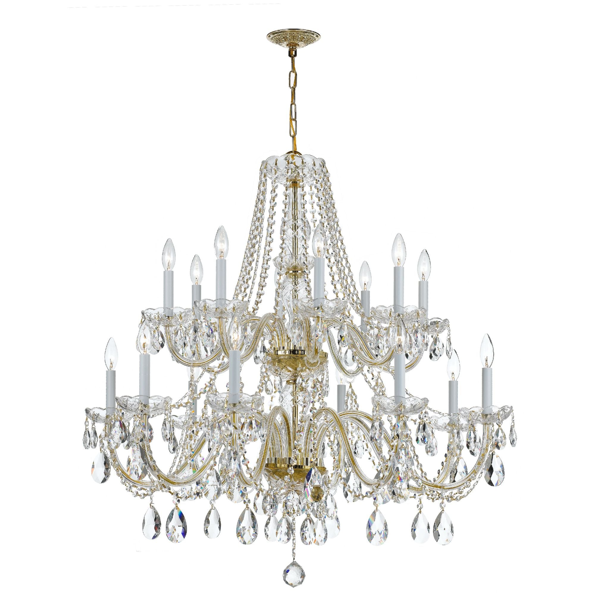 Traditional Crystal 16 Light Hand Cut Crystal Polished Brass Chandelier Hand Cut Crystal 37"W x 34"H x 37"D