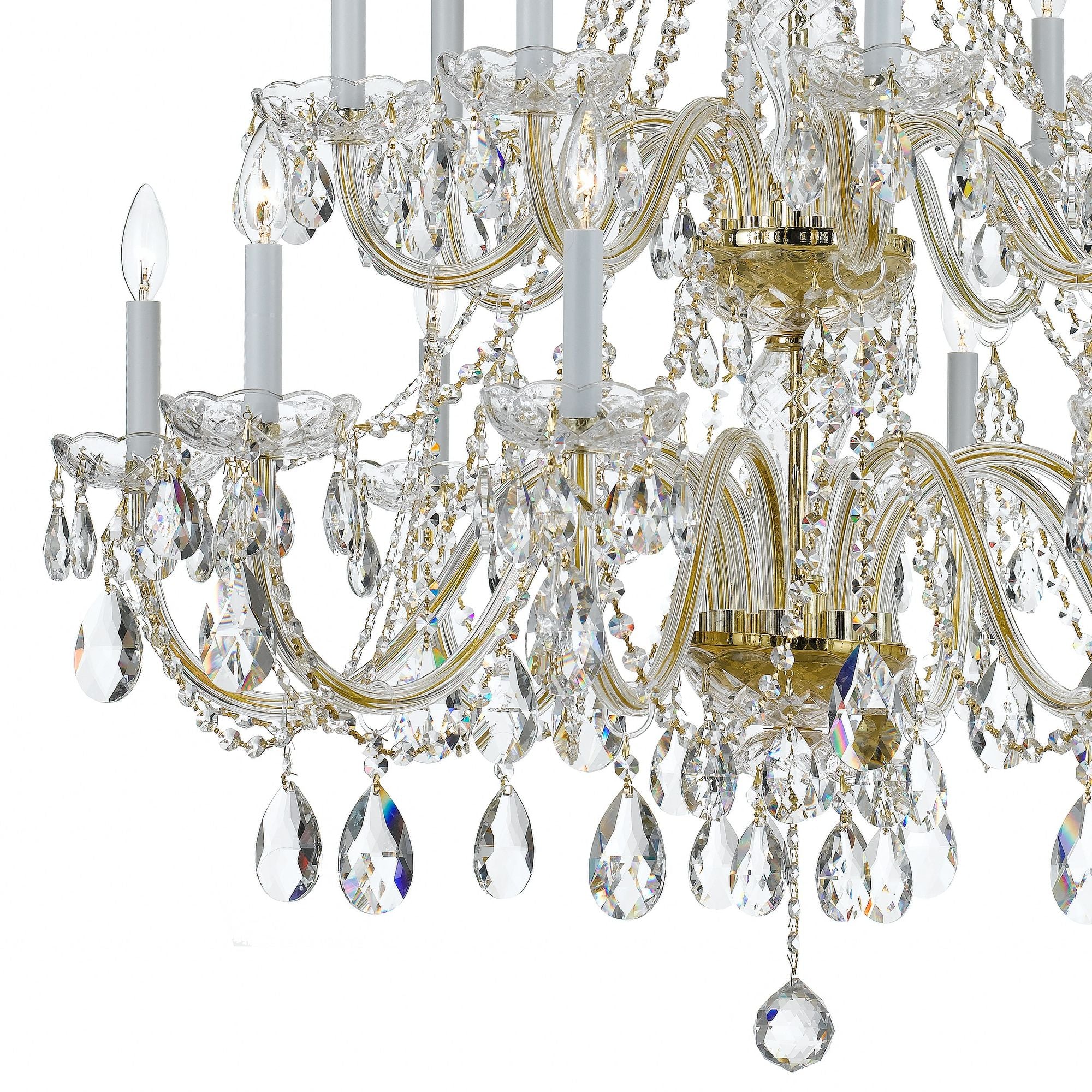 Traditional Crystal 16 Light Hand Cut Crystal Polished Brass Chandelier Hand Cut Crystal 37"W x 34"H x 37"D