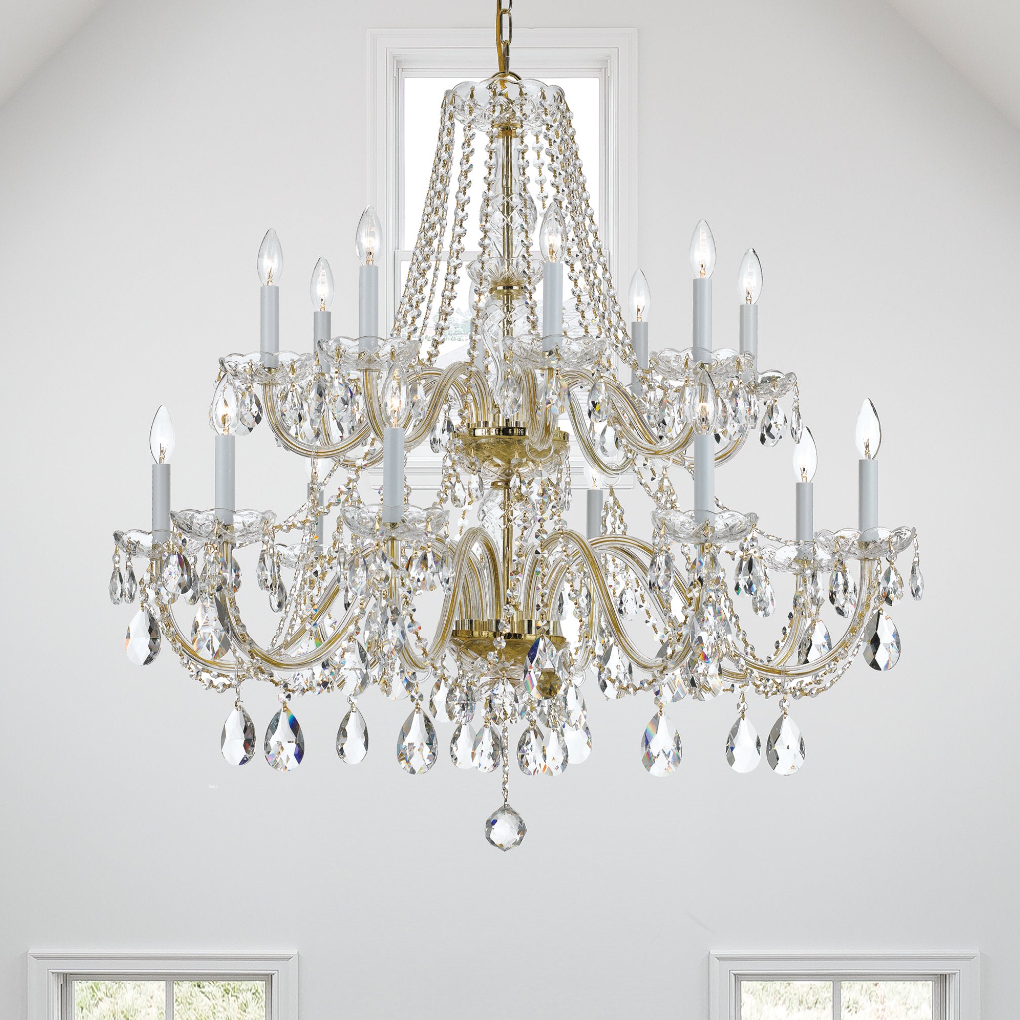 Traditional Crystal 37'' Swarovski Strass Crystal Polished Brass Chandelier Gold 37"W x 34"H x 37"D
