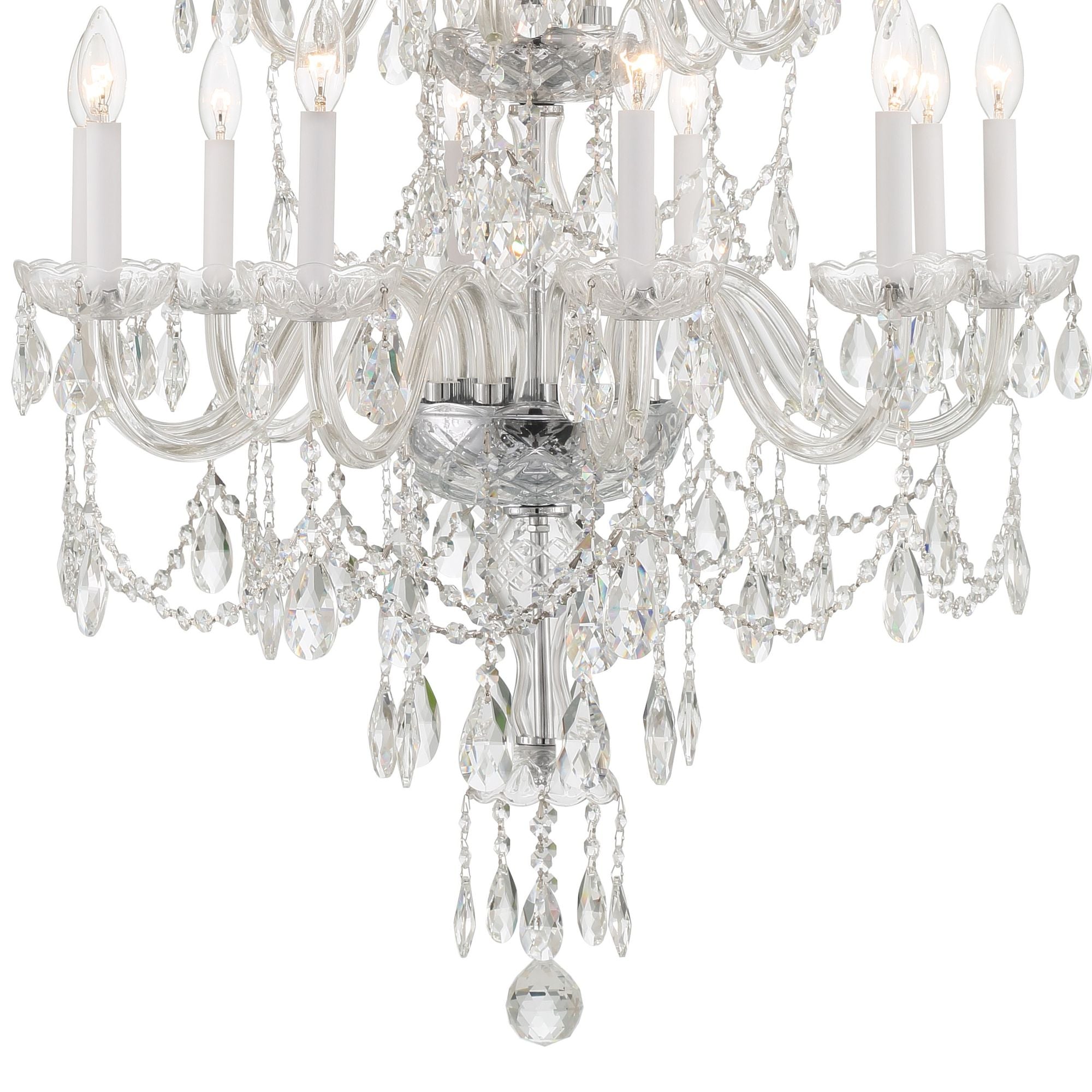 Traditional Crystal 15 Light Hand Cut Crystal Polished Chrome Chandelier Hand Cut Crystal 32"W x 43.75"H x 32"D