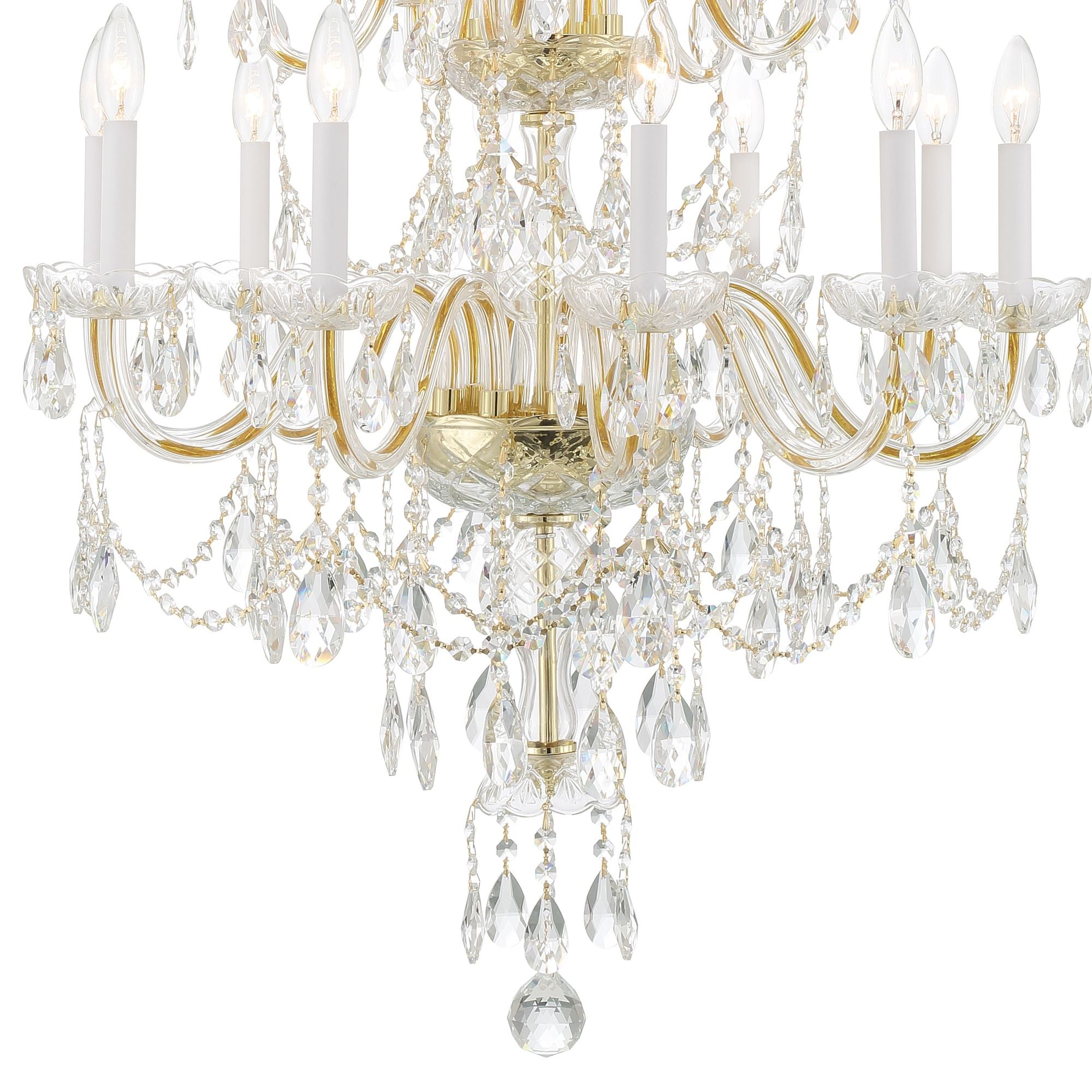 Traditional Crystal 15 Light Hand Cut Crystal Polished Brass Chandelier Hand Cut Crystal 32"W x 43.75"H x 32"D