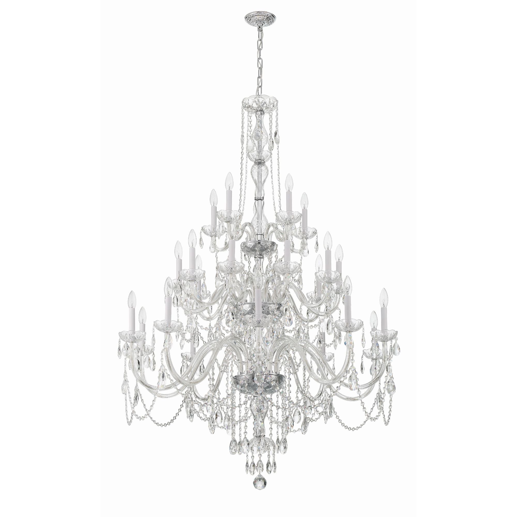 Traditional Crystal 25 Light Hand Cut Crystal Polished Chrome Chandelier Hand Cut Crystal 45"W x 61"H x 45"D