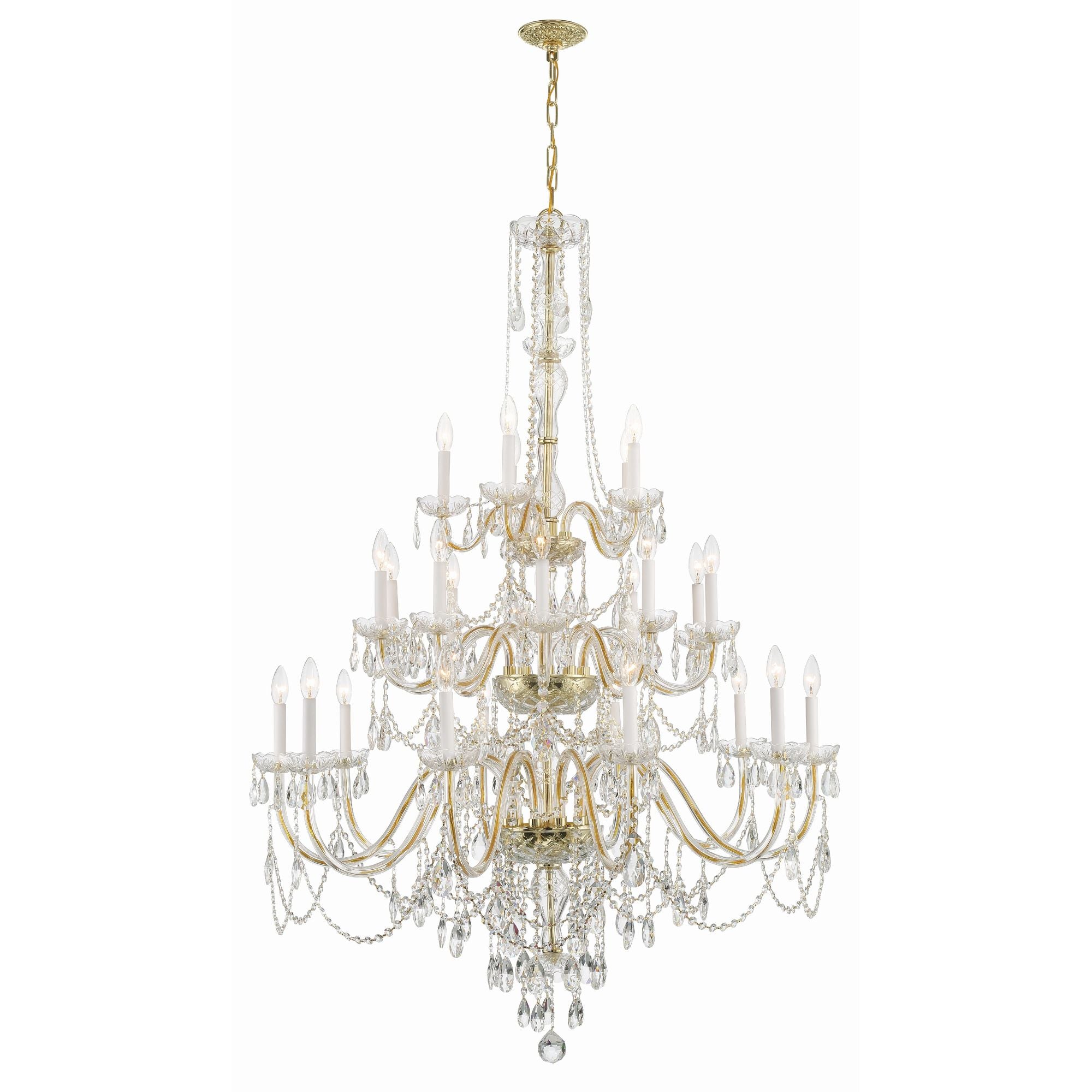Traditional Crystal 25 Light Hand Cut Crystal Polished Brass Chandelier Hand Cut Crystal 45"W x 61"H x 45"D