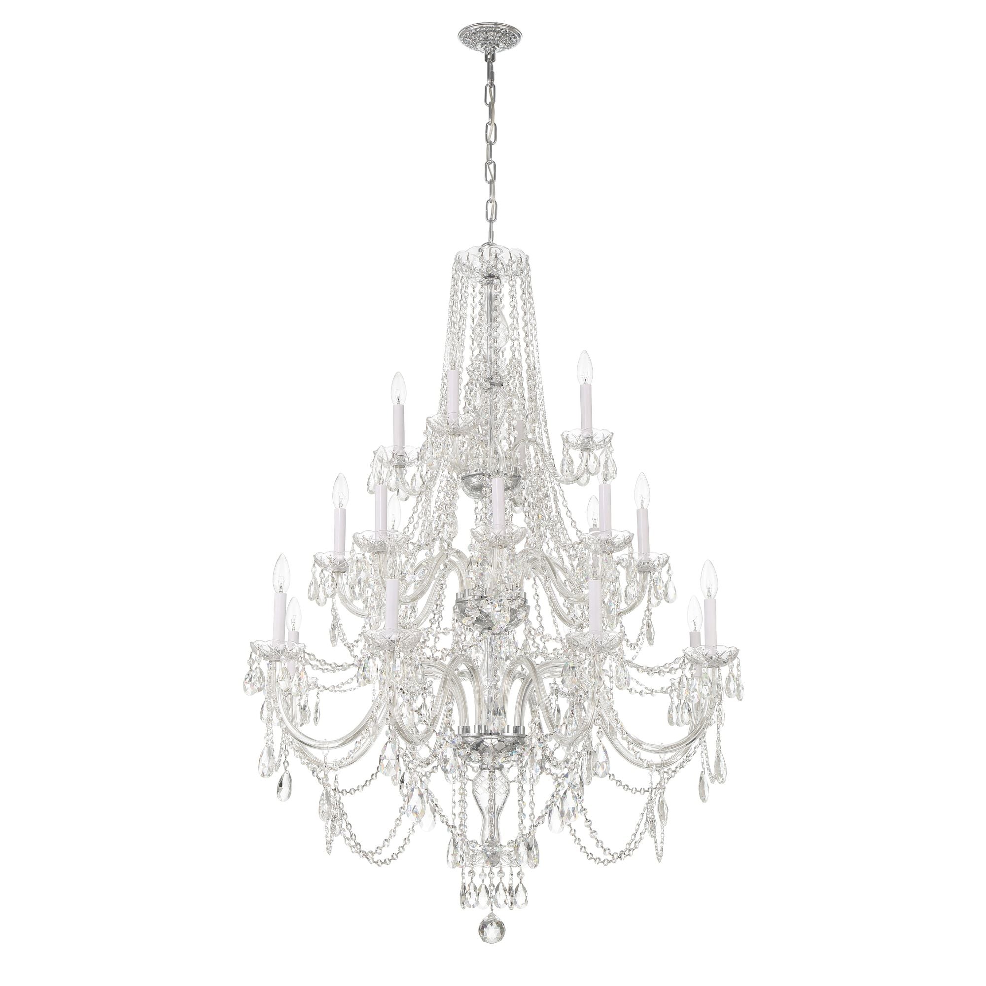 Traditional Crystal 20 Light Hand Cut Crystal Polished Chrome Chandelier Hand Cut Crystal 38"W x 52.5"H x 38"D